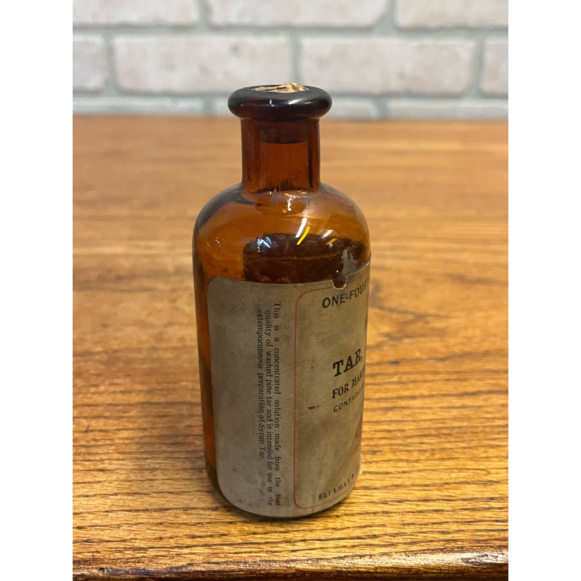 Vintage Eli Lilly Soluble Tar Fluid 447 Pharmacy Druggist Amber Glass Bottle 5"