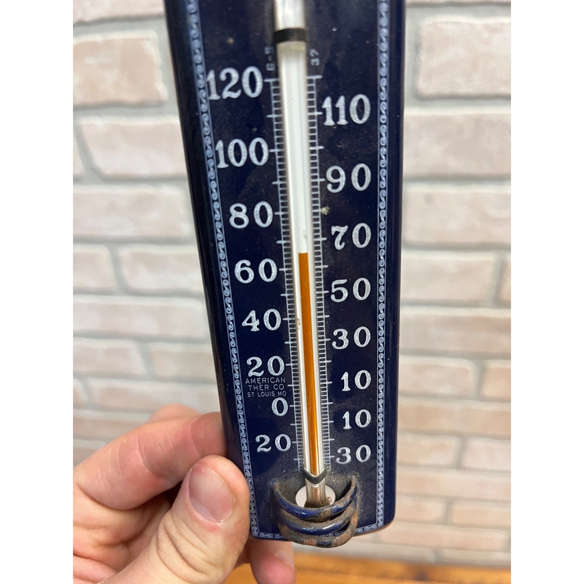 Antique Vintage Porcelain American Ther Co. St Louis MO Therm Sign Cobalt Blue