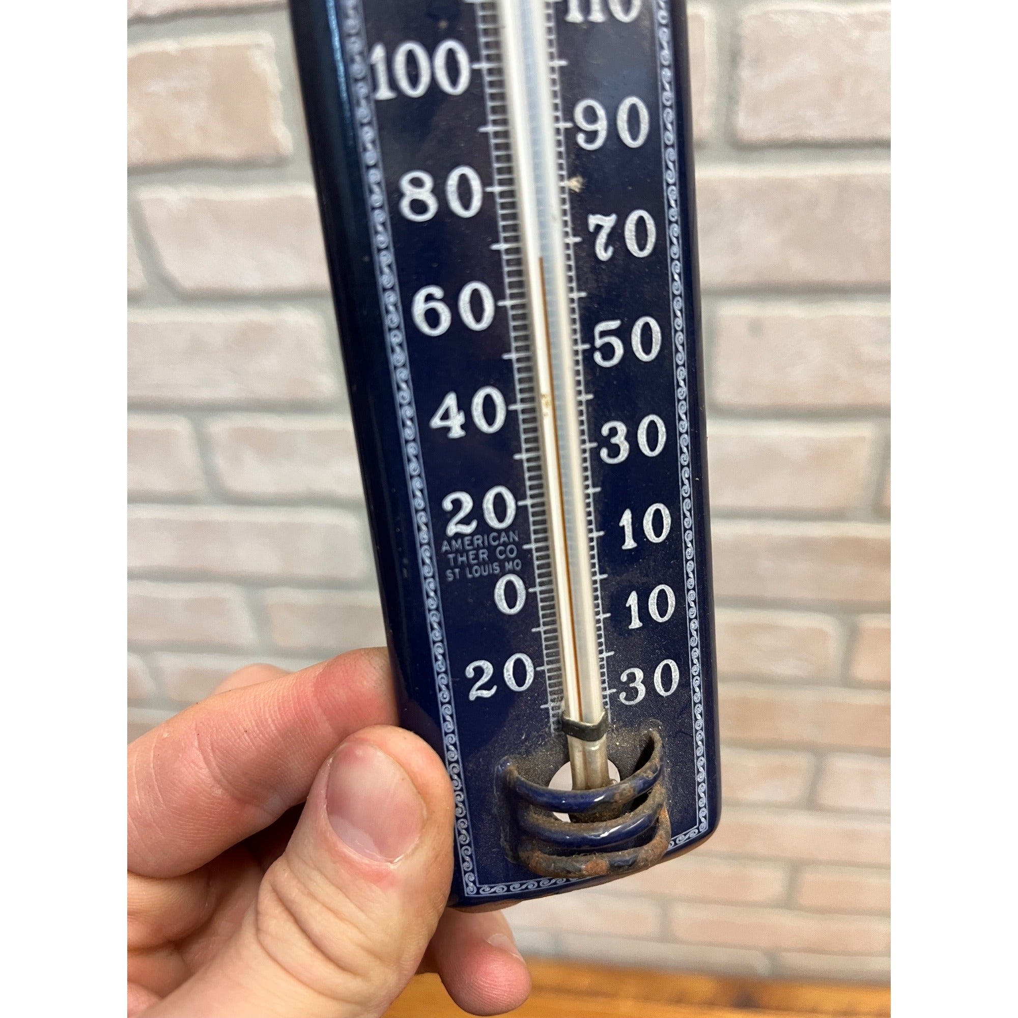 Antique Vintage Porcelain American Ther Co. St Louis MO Therm Sign Cobalt Blue