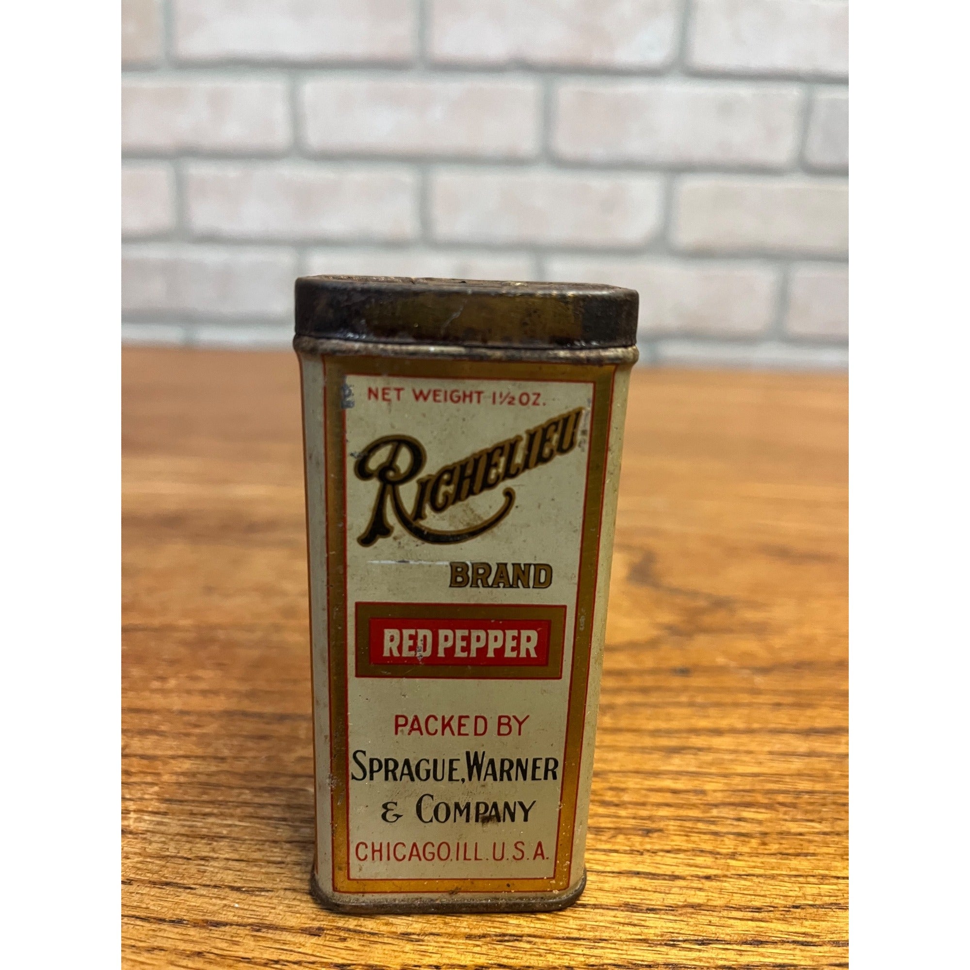 Vintage Richelieu Spice Tin Can 1.5oz Sprague Warner Chicago Illinois Advertising