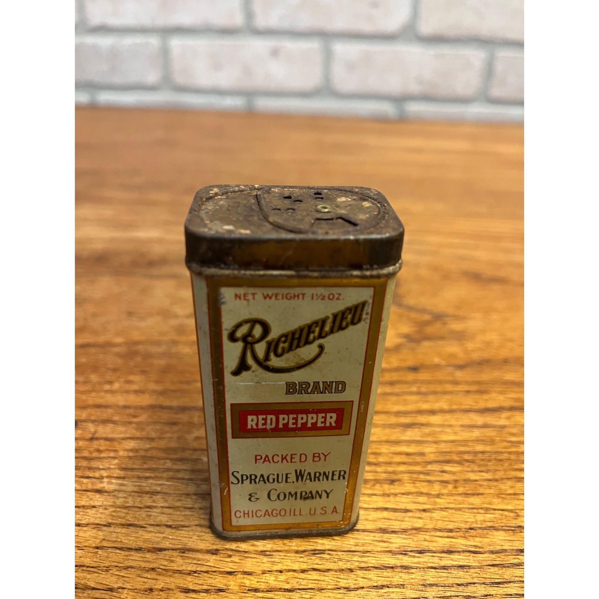 Vintage Richelieu Spice Tin Can 1.5oz Sprague Warner Chicago Illinois Advertising