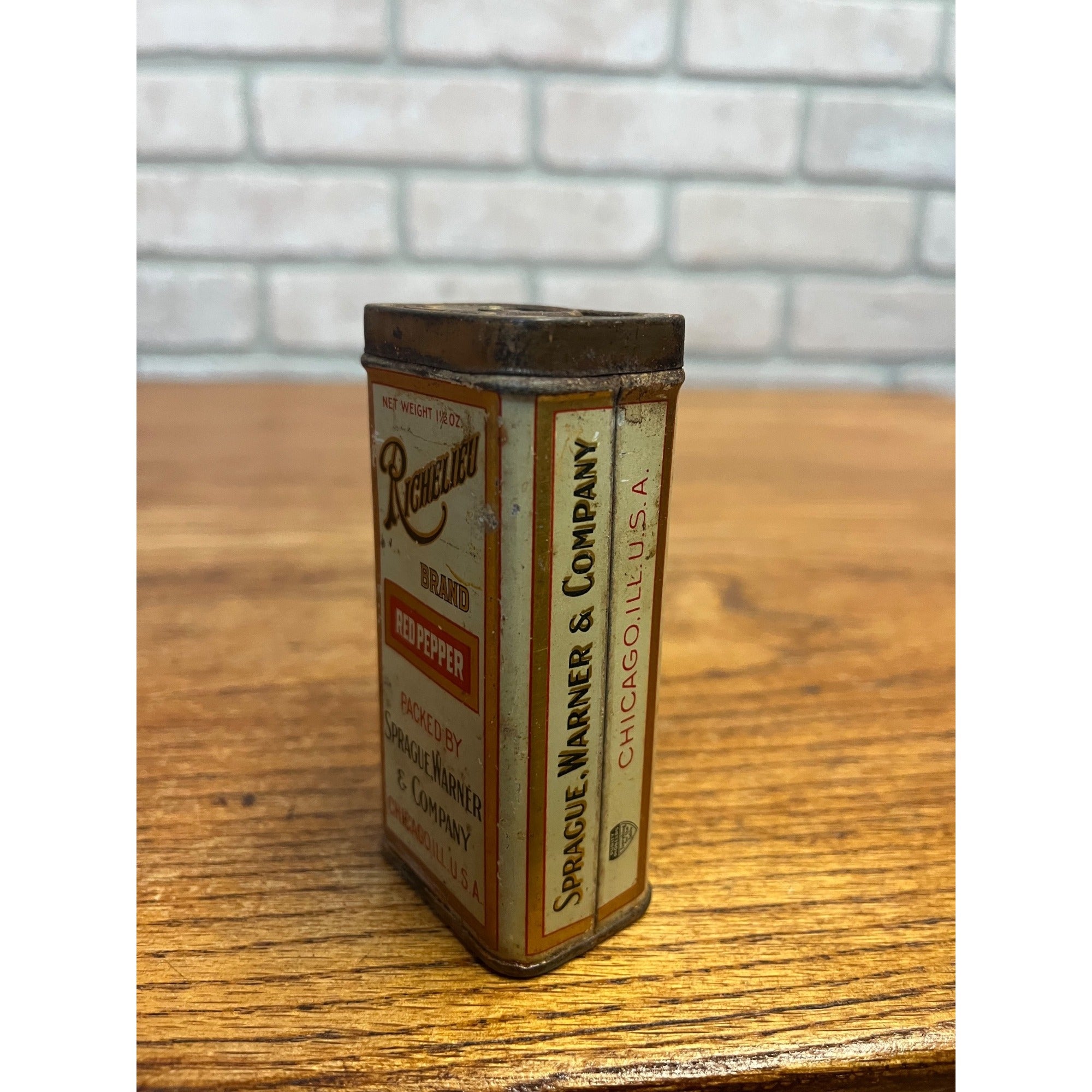 Vintage Richelieu Spice Tin Can 1.5oz Sprague Warner Chicago Illinois Advertising