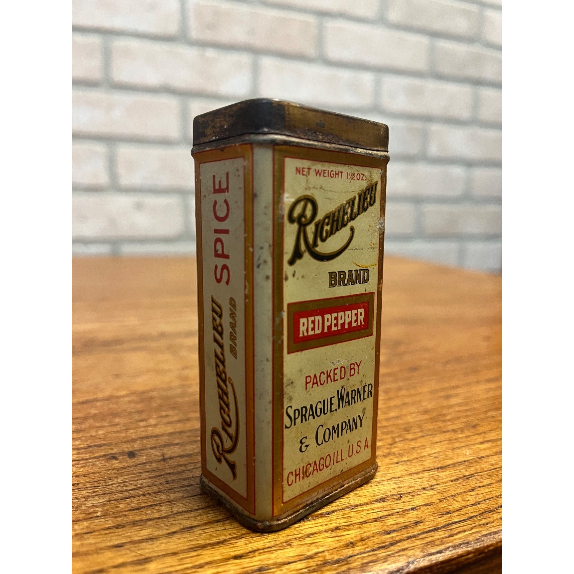Vintage Richelieu Spice Tin Can 1.5oz Sprague Warner Chicago Illinois Advertising