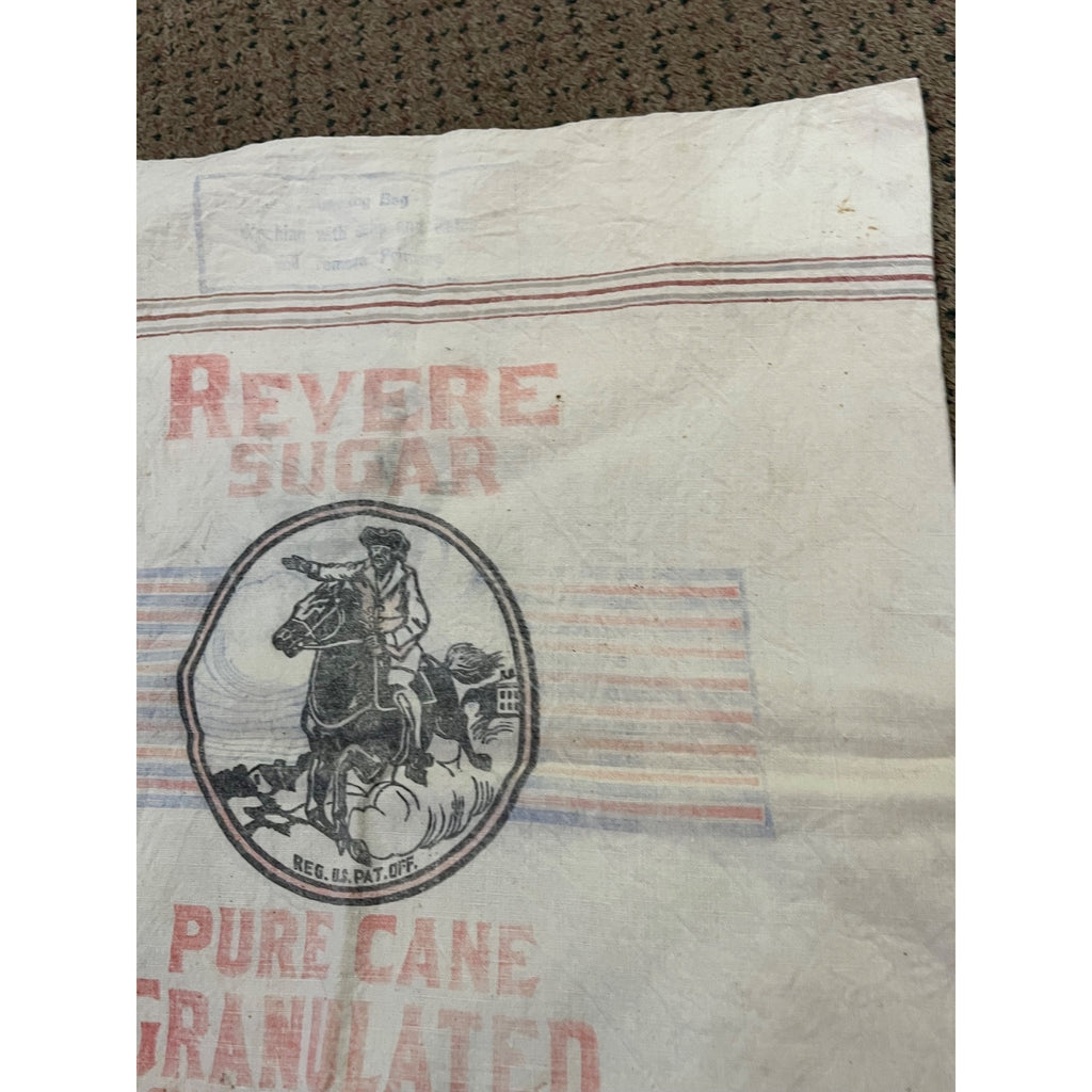 Vintage Paul Revere Sugar Bag Advertising Cloth 25lb Boston Mass Primitive Decor