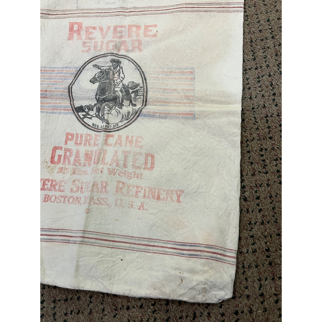 Vintage Paul Revere Sugar Bag Advertising Cloth 25lb Boston Mass Primitive Decor