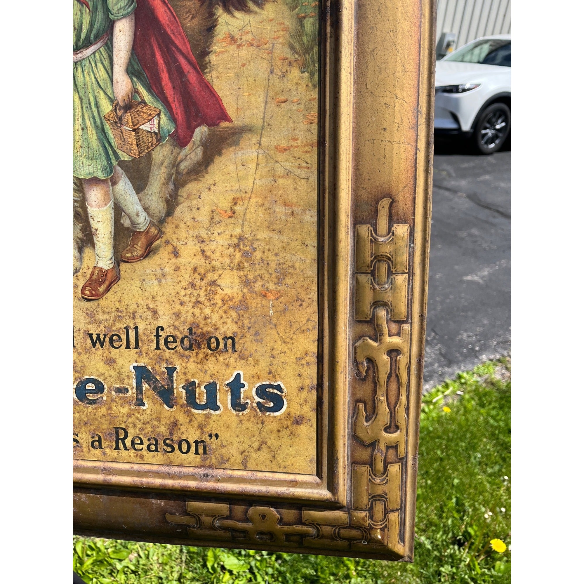 Vintage Grape-Nuts Tin Advertising Sign Lithograph / Metal Frame / Circa 1912