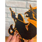 Vintage 1920s Halloween Diecut Flying Witch Black & Orange Dennison Wall Hanging