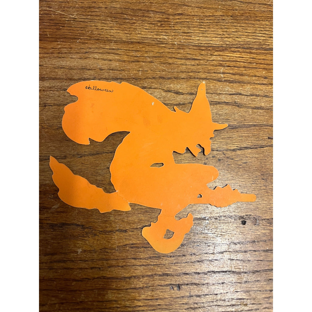 Vintage 1920s Halloween Diecut Flying Witch Black & Orange Dennison Wall Hanging