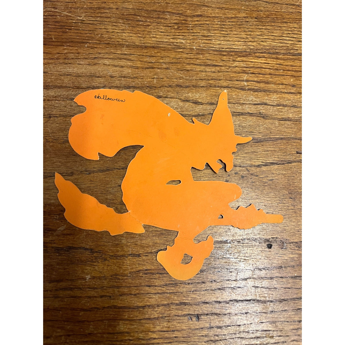 Vintage 1920s Halloween Diecut Flying Witch Black & Orange Dennison Wall Hanging