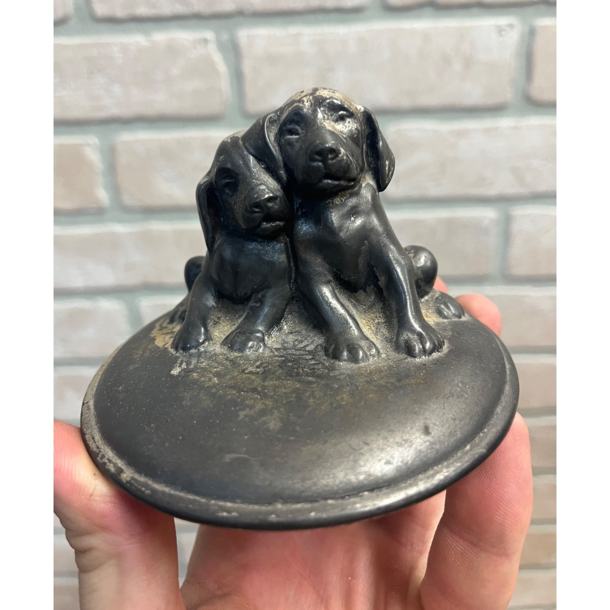 Vintage Early 1900s Labrador Dogs Desk Paperweight Metal Silver Plated?