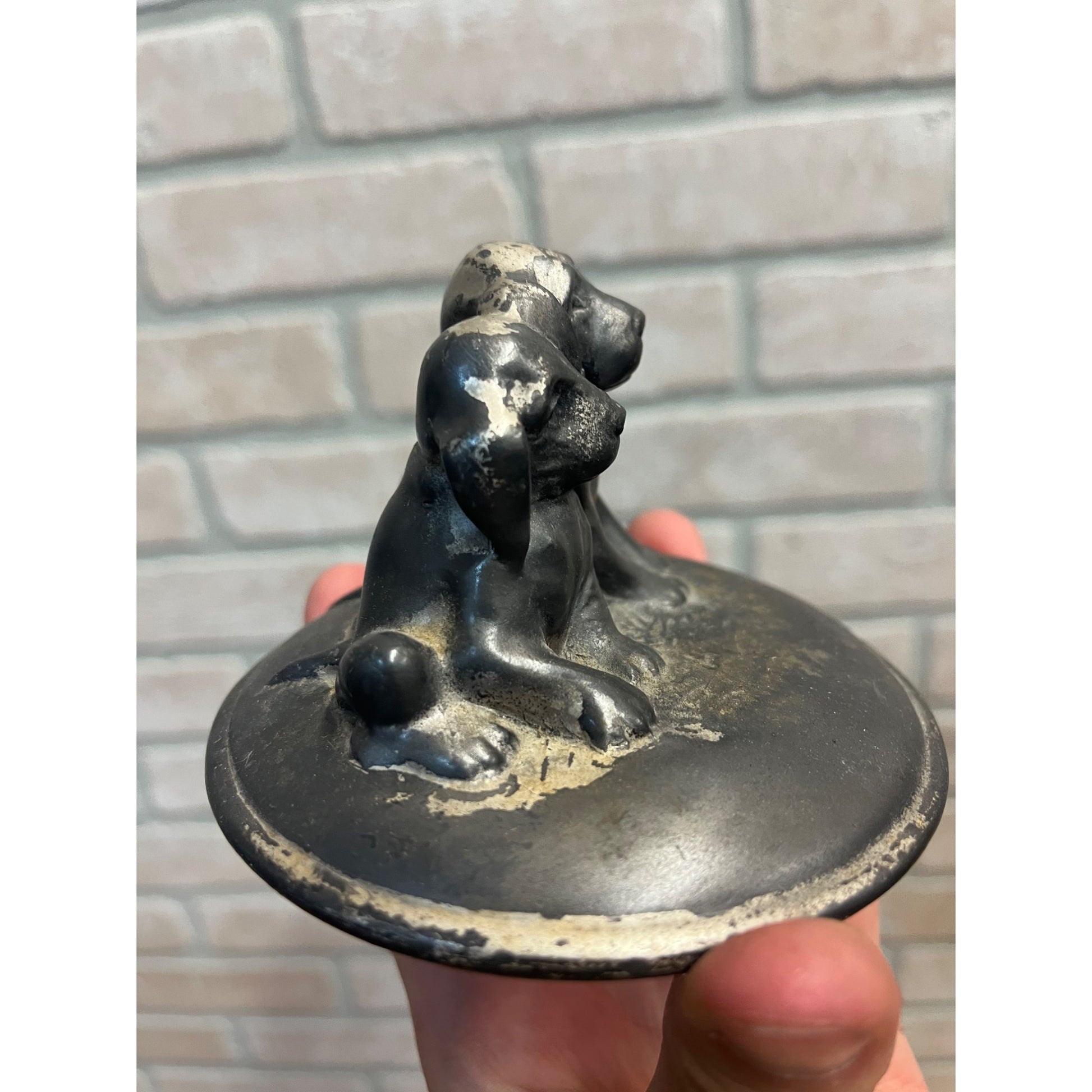 Vintage Early 1900s Labrador Dogs Desk Paperweight Metal Silver Plated?