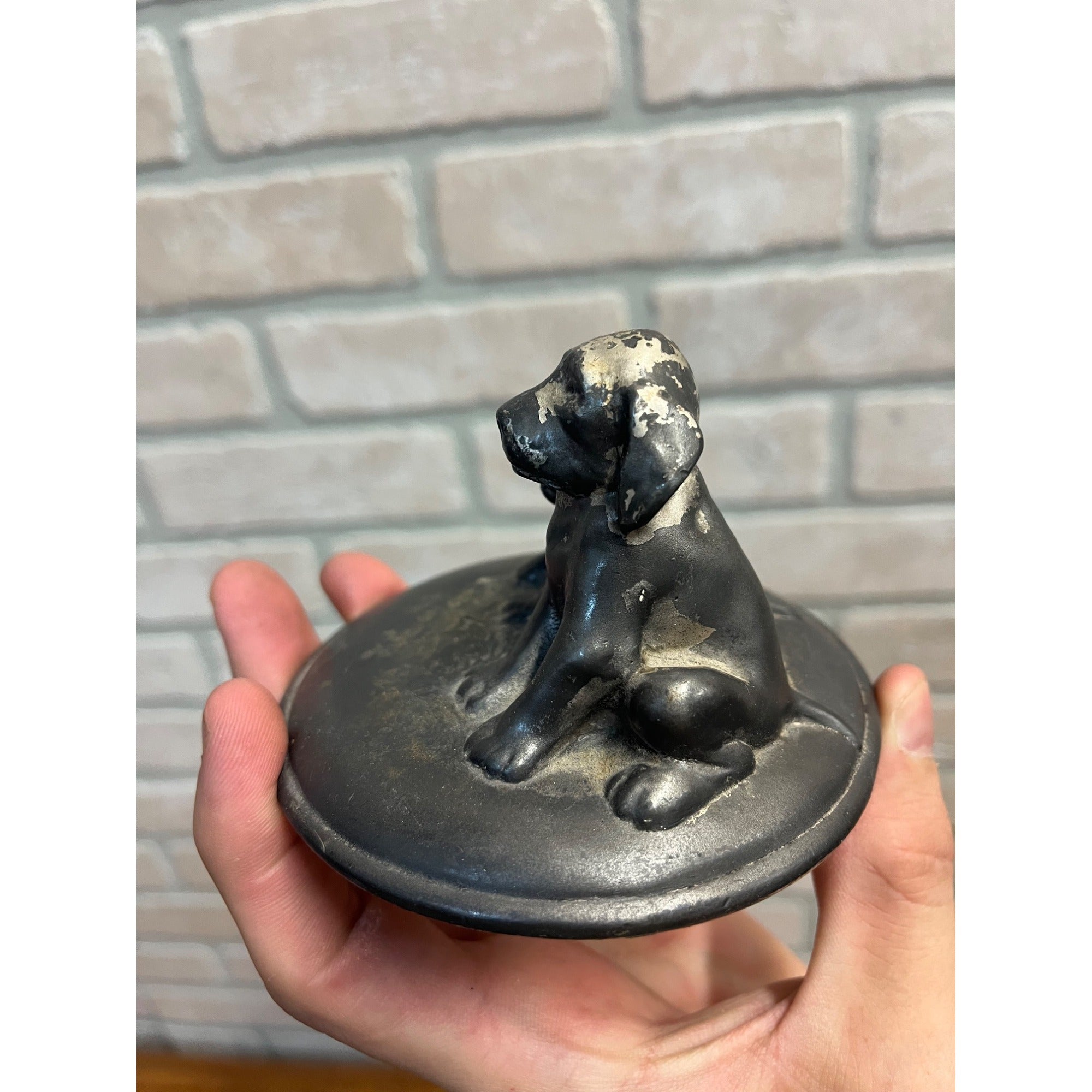 Vintage Early 1900s Labrador Dogs Desk Paperweight Metal Silver Plated?