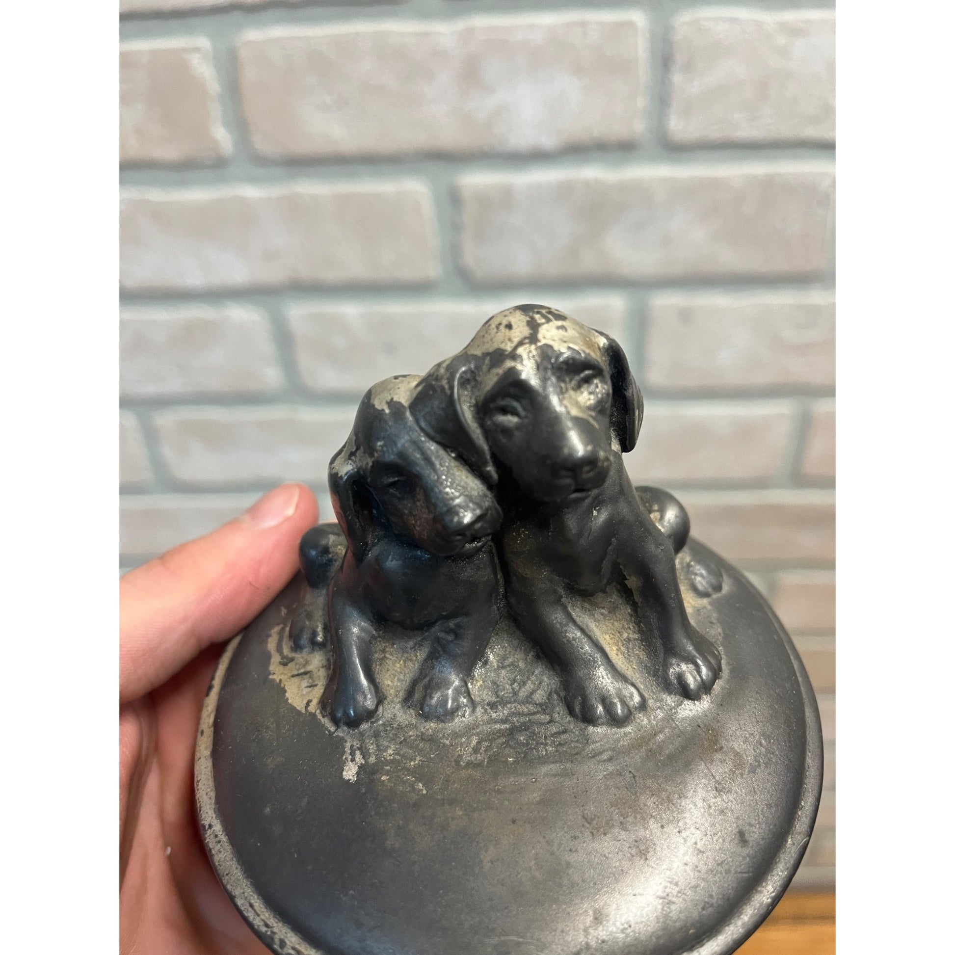 Vintage Early 1900s Labrador Dogs Desk Paperweight Metal Silver Plated?