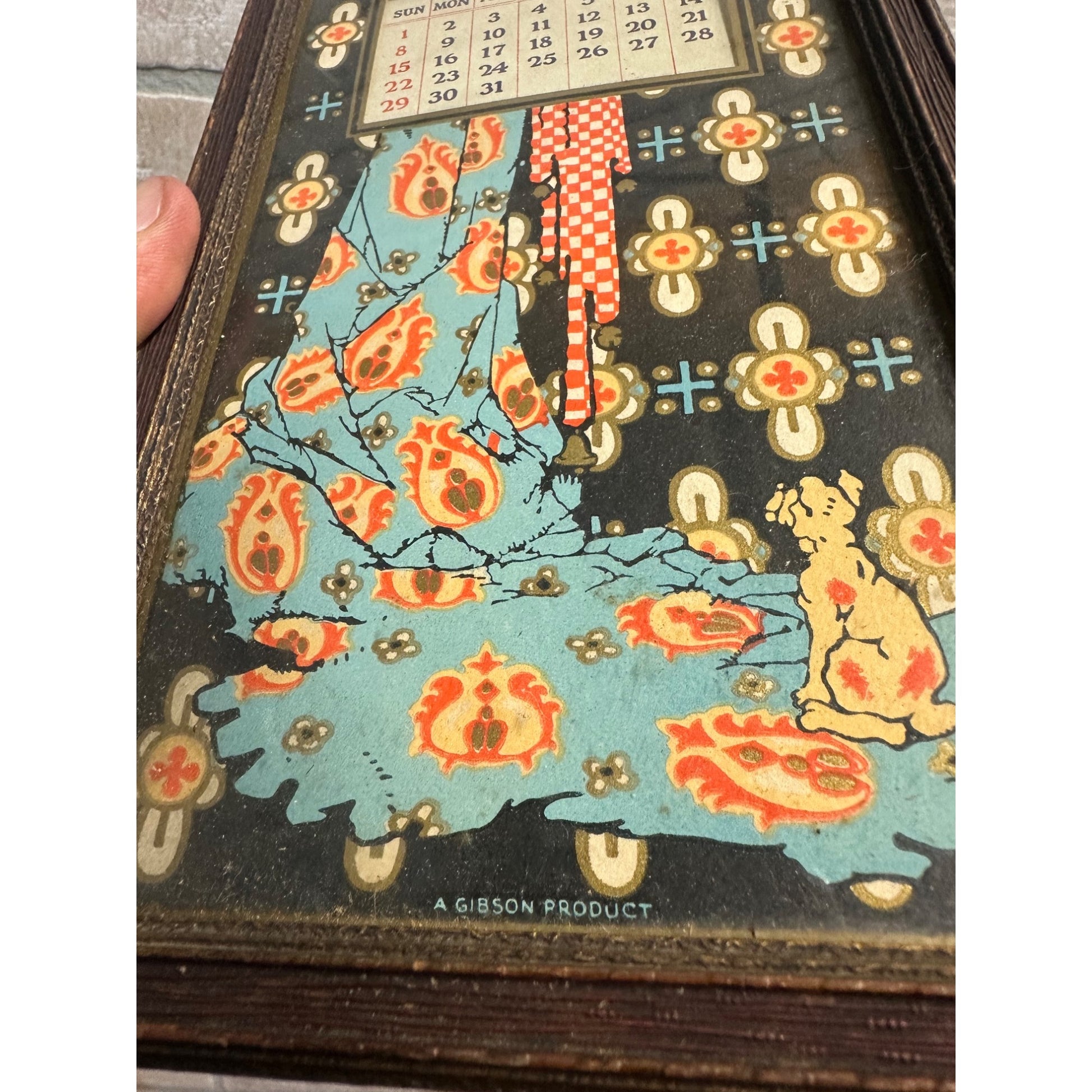 Vintage Antique Gibson Framed Jester Clown Perpetual Calendar Art Deco