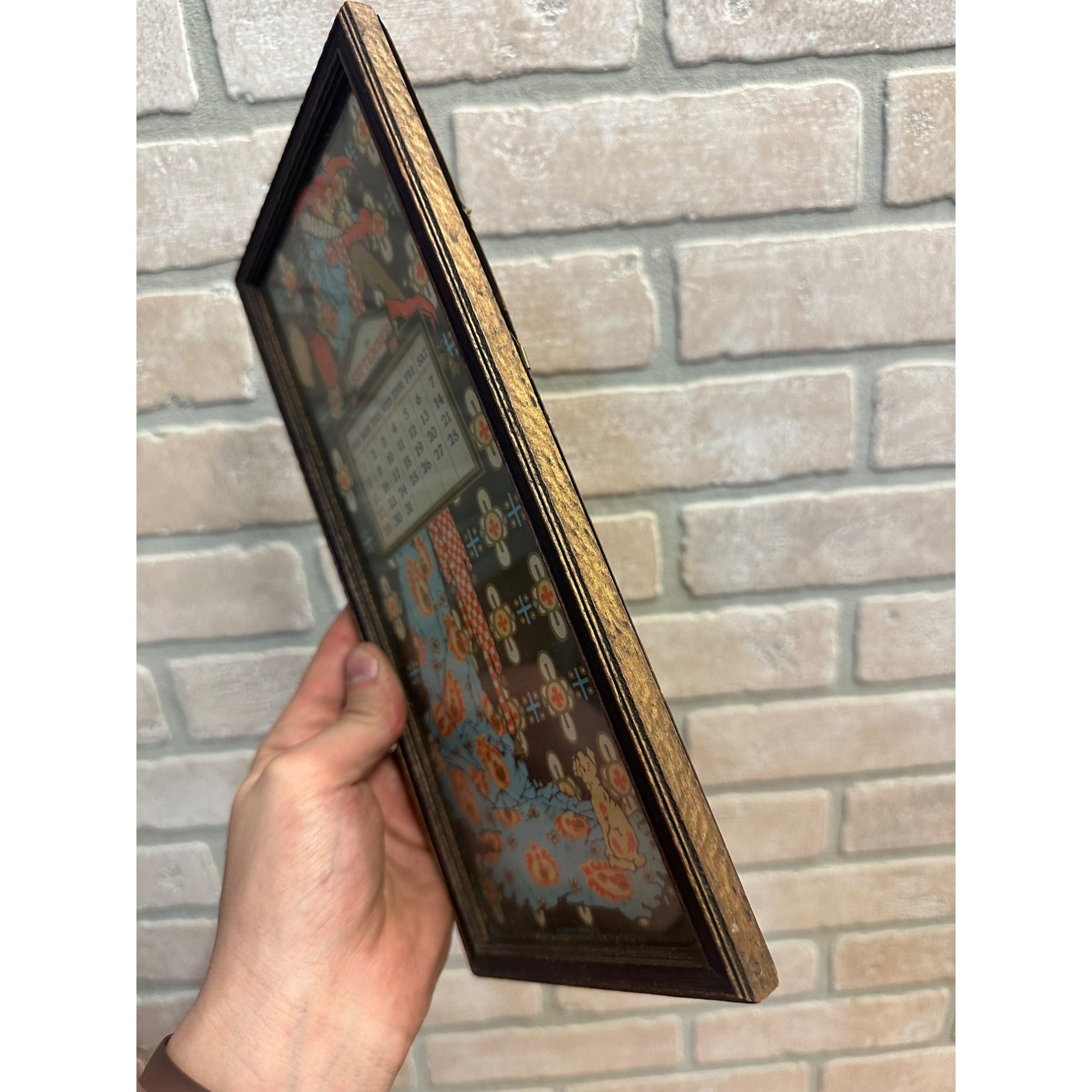 Vintage Antique Gibson Framed Jester Clown Perpetual Calendar Art Deco