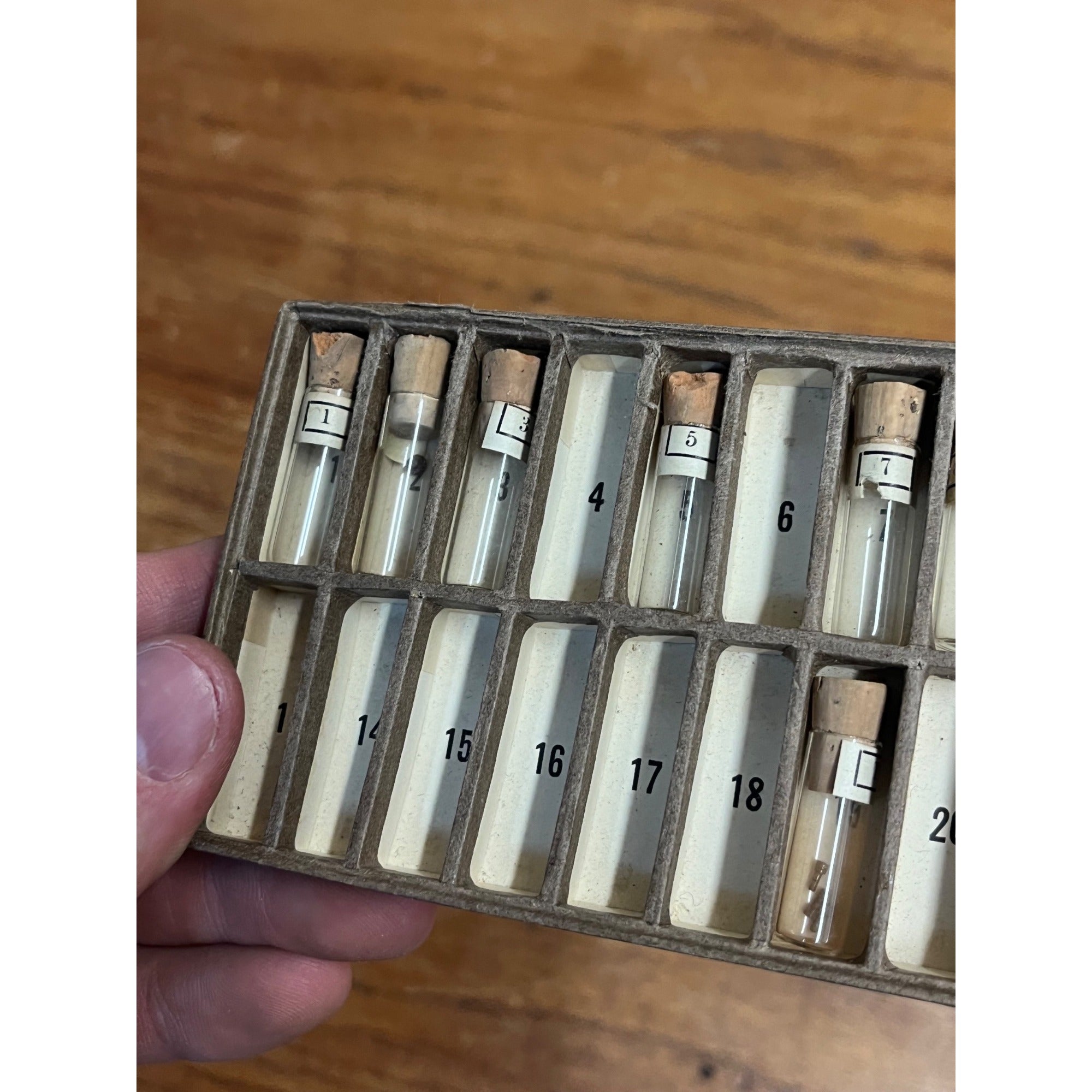 Vintage 1920s Swartchild & Co. Watchmaker Parts Box w/ Miniature Glass Tubes