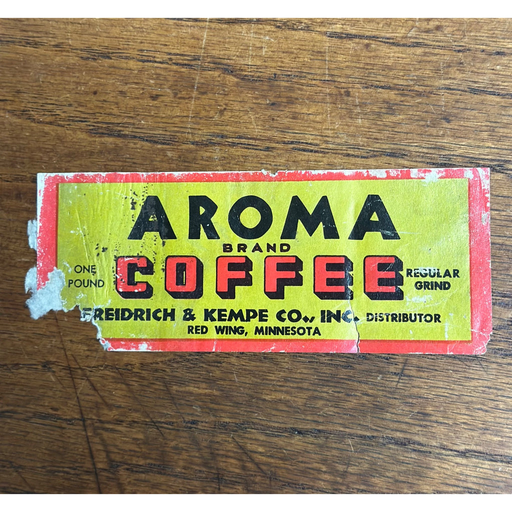 Vintage 1920s Aroma Coffee Can Label FREIDRICH & KEMPE RED WING MINNESOTA