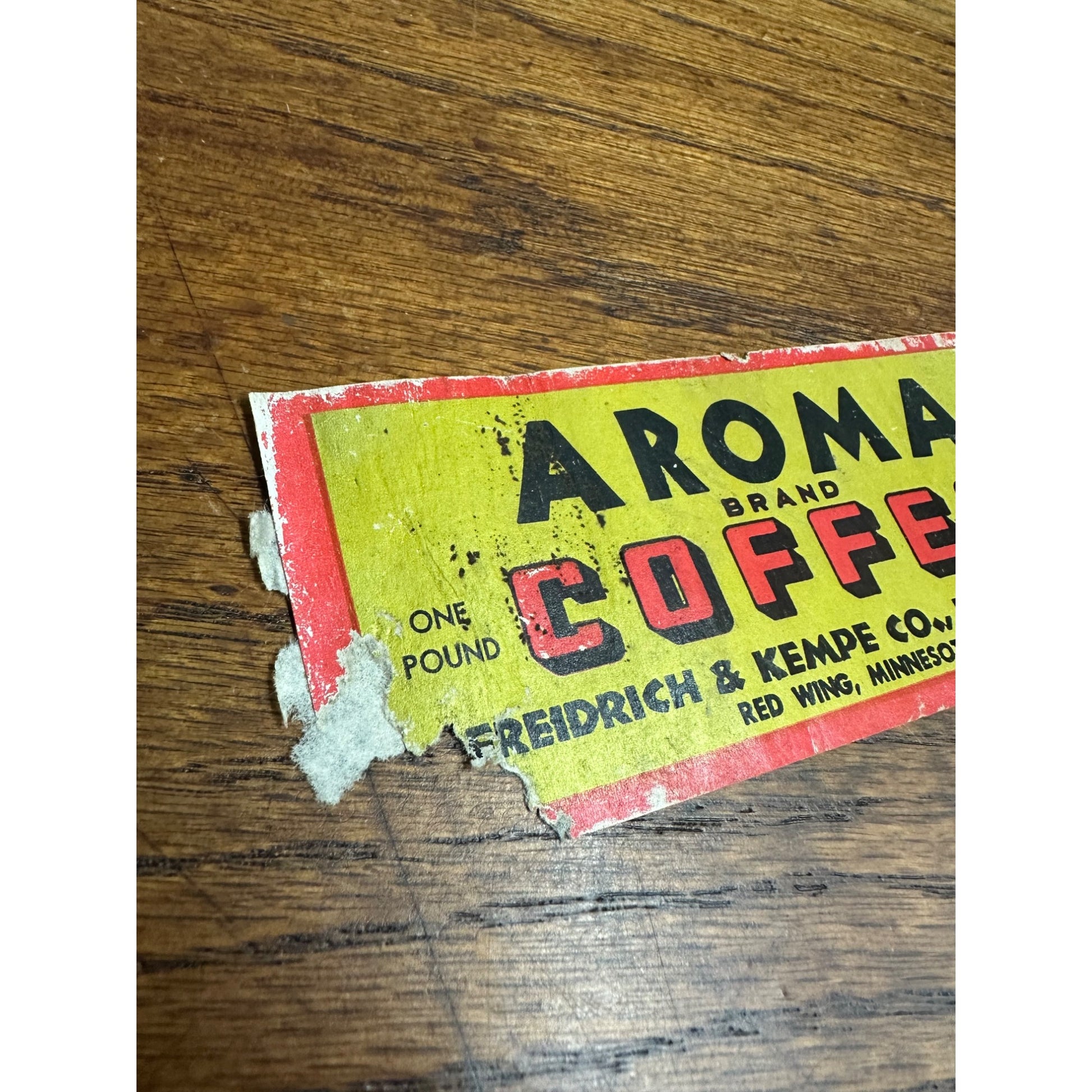 Vintage 1920s Aroma Coffee Can Label FREIDRICH & KEMPE RED WING MINNESOTA