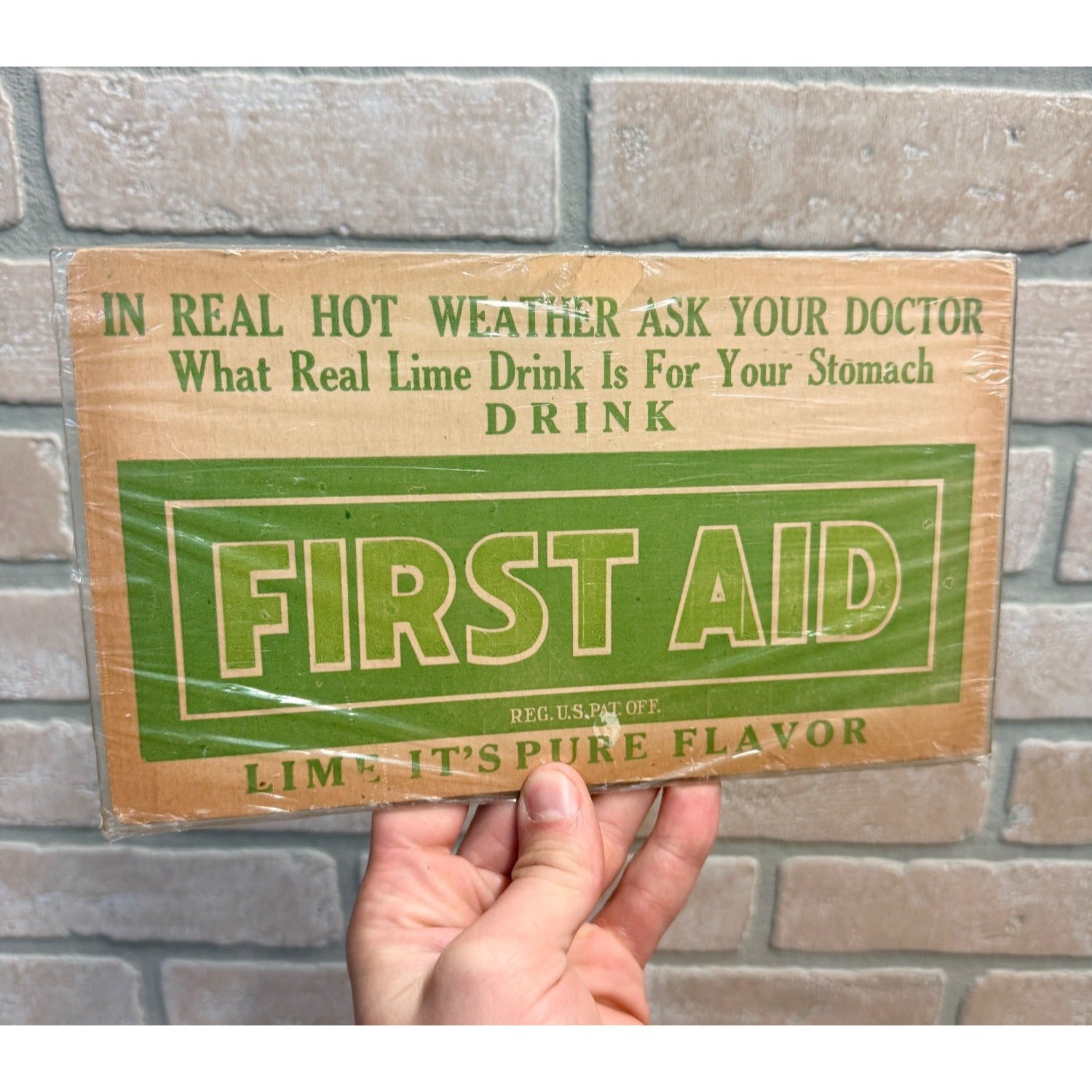 Original Vintage 1930s Drink First Aid Soda Juice Store Advertising Sign