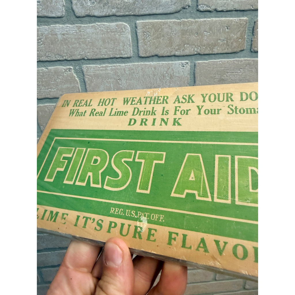 Original Vintage 1930s Drink First Aid Soda Juice Store Advertising Sign
