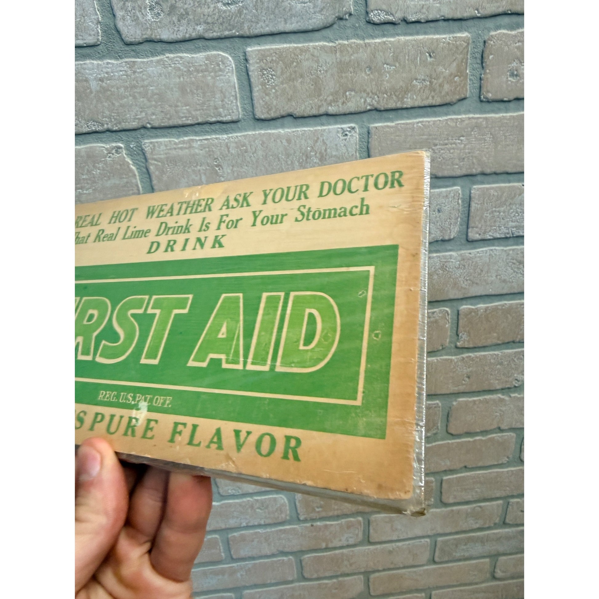 Original Vintage 1930s Drink First Aid Soda Juice Store Advertising Sign