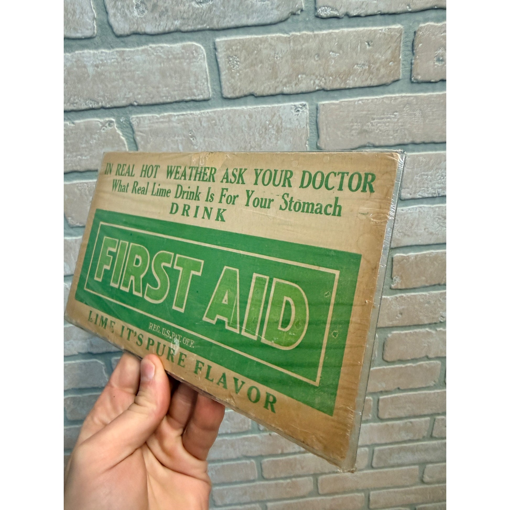 Original Vintage 1930s Drink First Aid Soda Juice Store Advertising Sign