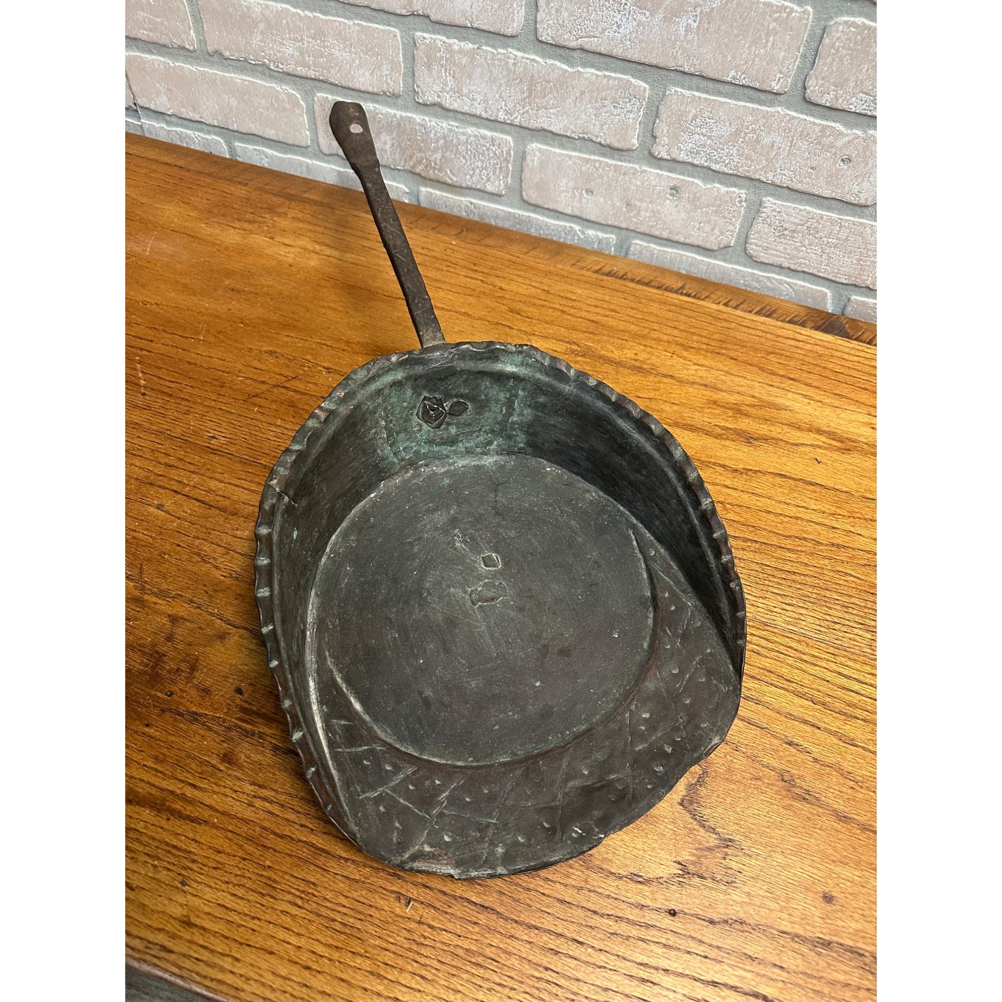 Antique Primitive 19th C. Hammered Copper & Forged Iron Coal Scoop Shovel Tool
