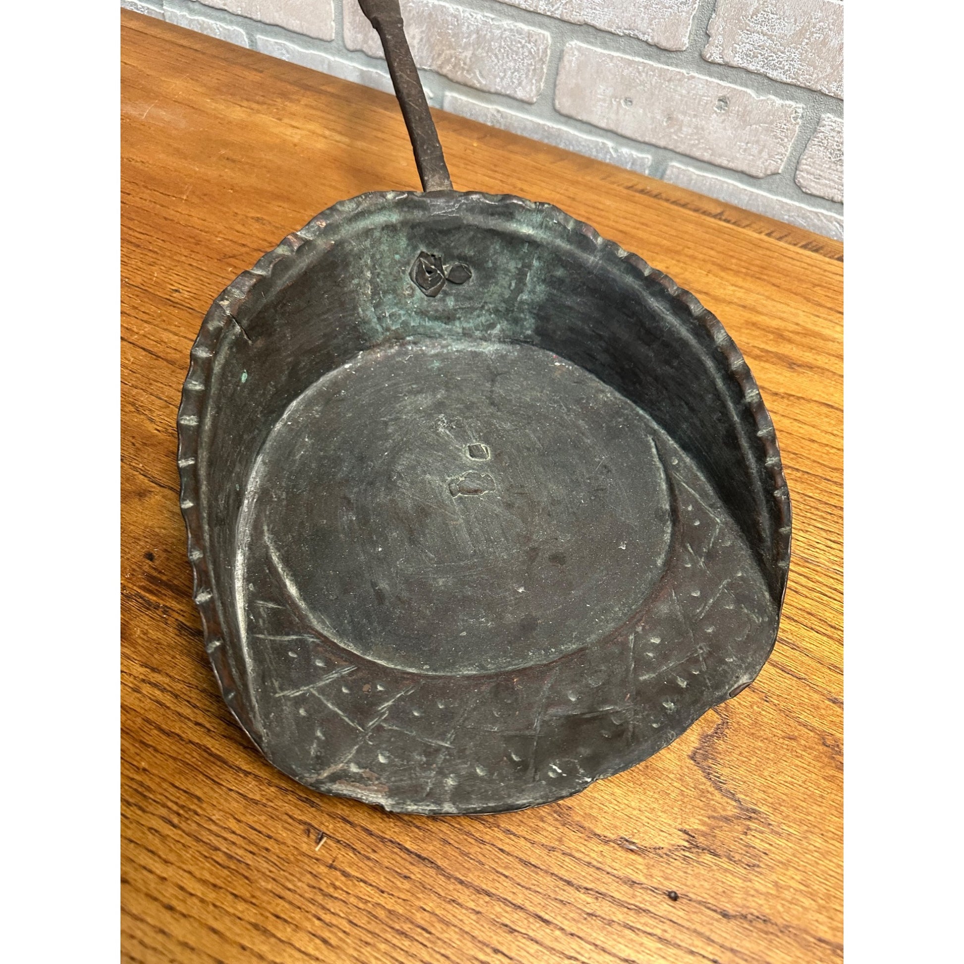 Antique Primitive 19th C. Hammered Copper & Forged Iron Coal Scoop Shovel Tool