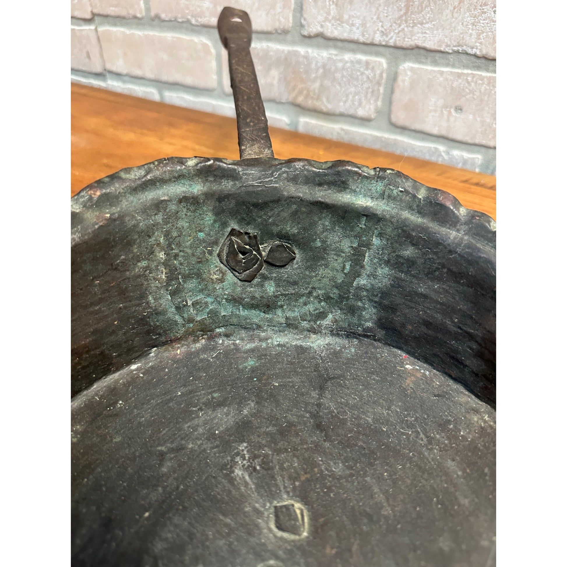 Antique Primitive 19th C. Hammered Copper & Forged Iron Coal Scoop Shovel Tool