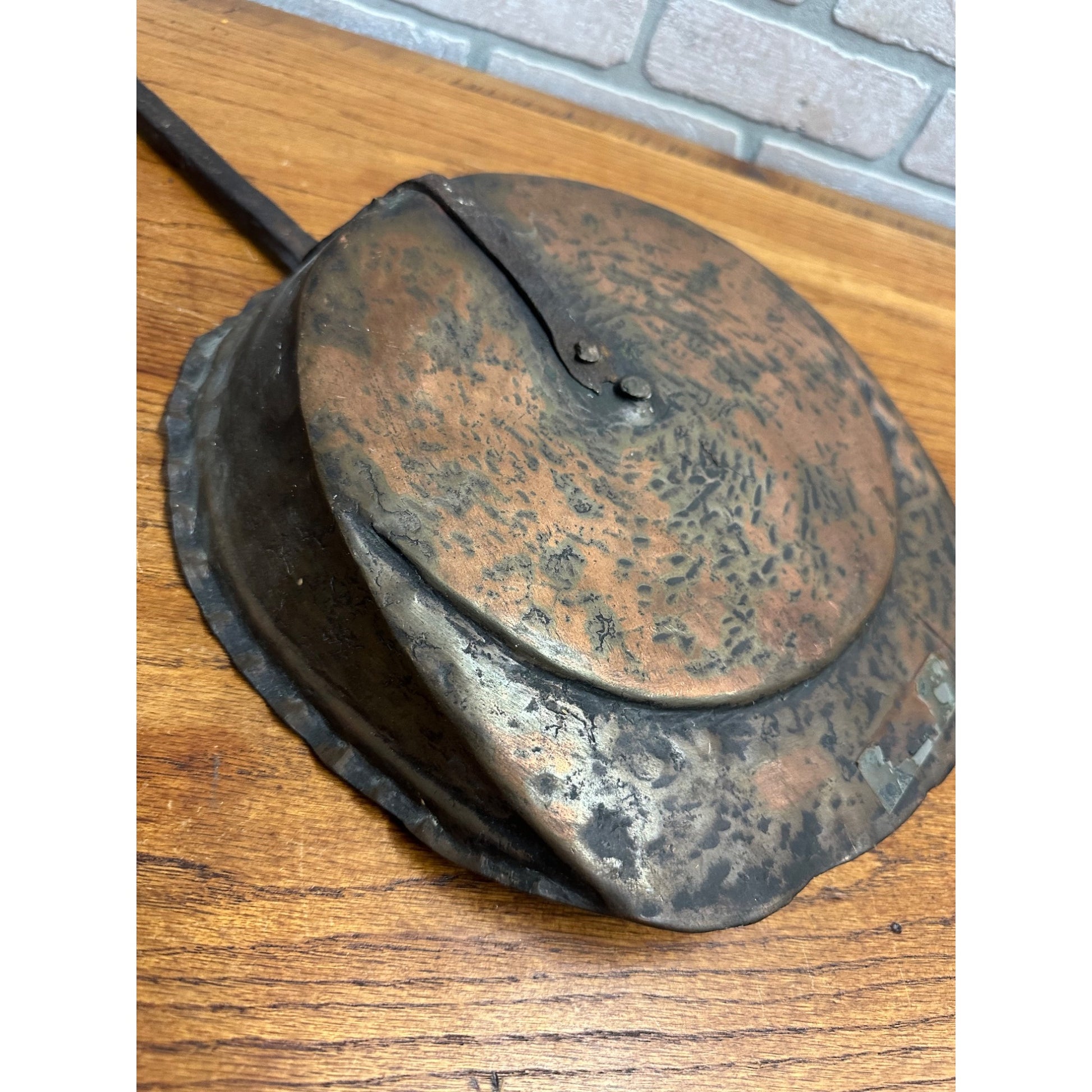 Antique Primitive 19th C. Hammered Copper & Forged Iron Coal Scoop Shovel Tool