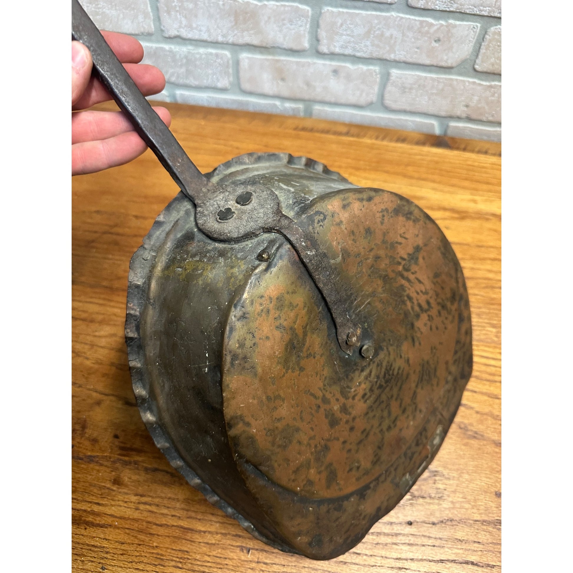 Antique Primitive 19th C. Hammered Copper & Forged Iron Coal Scoop Shovel Tool