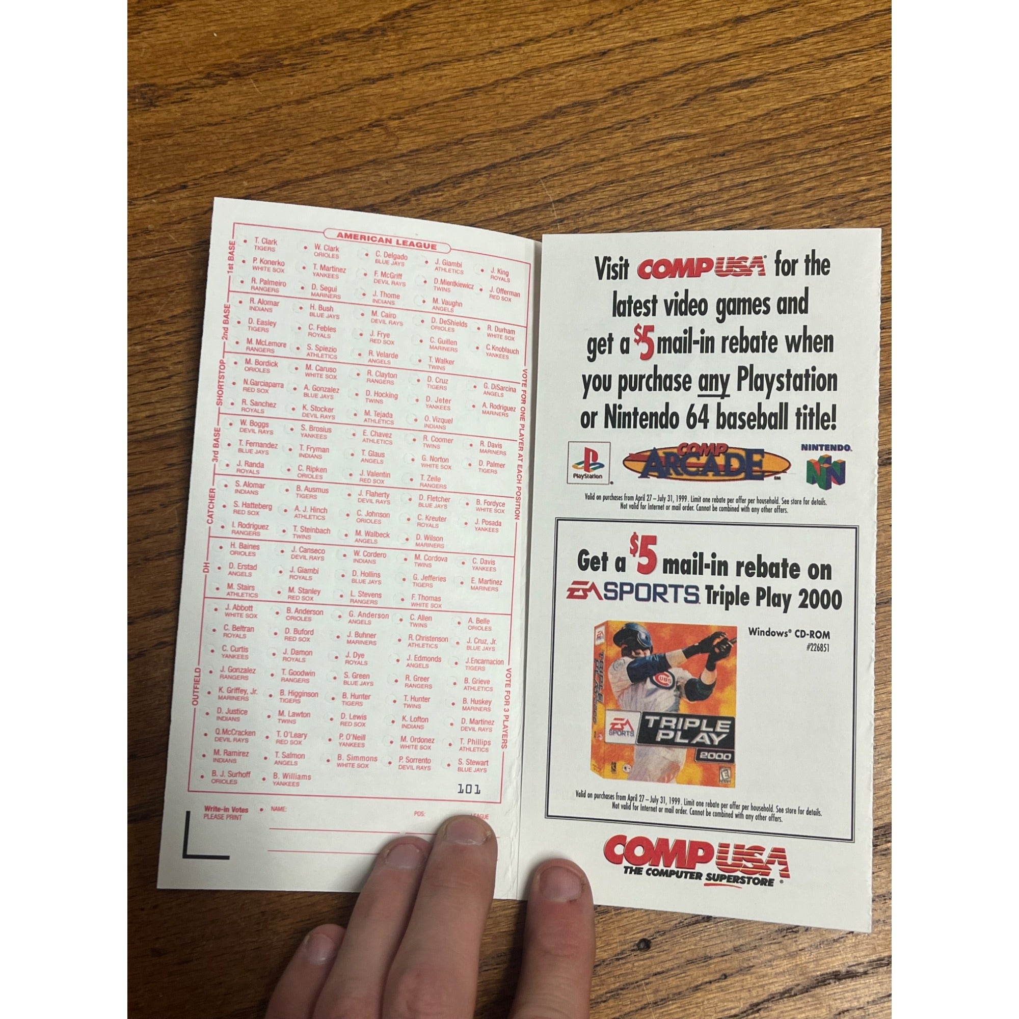 Vintage 1999 Official MLB All-Star Voting Ballot Unused - Boston Red Sox