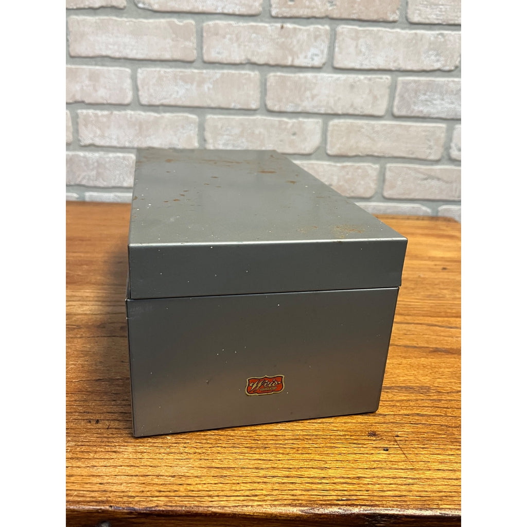 Vintage Weiss Gray Metal Recipe Box Filing Index Card Holder 13" Long Industrial