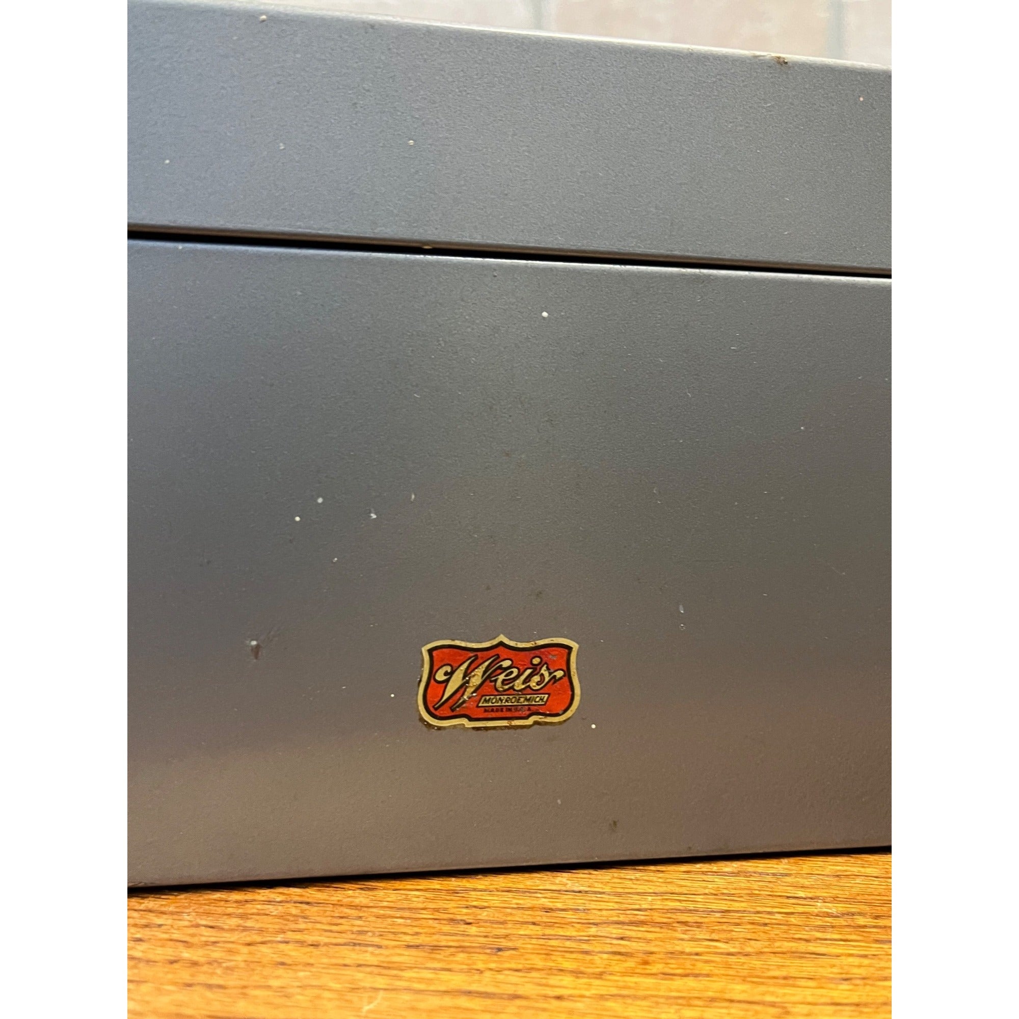 Vintage Weiss Gray Metal Recipe Box Filing Index Card Holder 13" Long Industrial