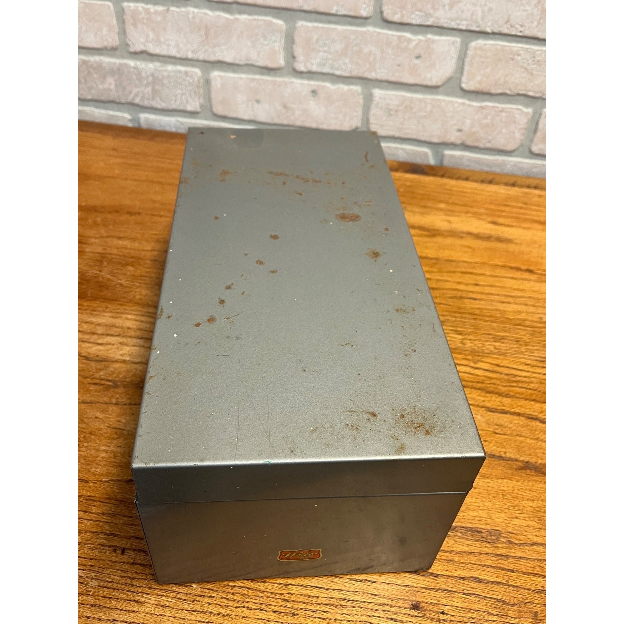 Vintage Weiss Gray Metal Recipe Box Filing Index Card Holder 13" Long Industrial