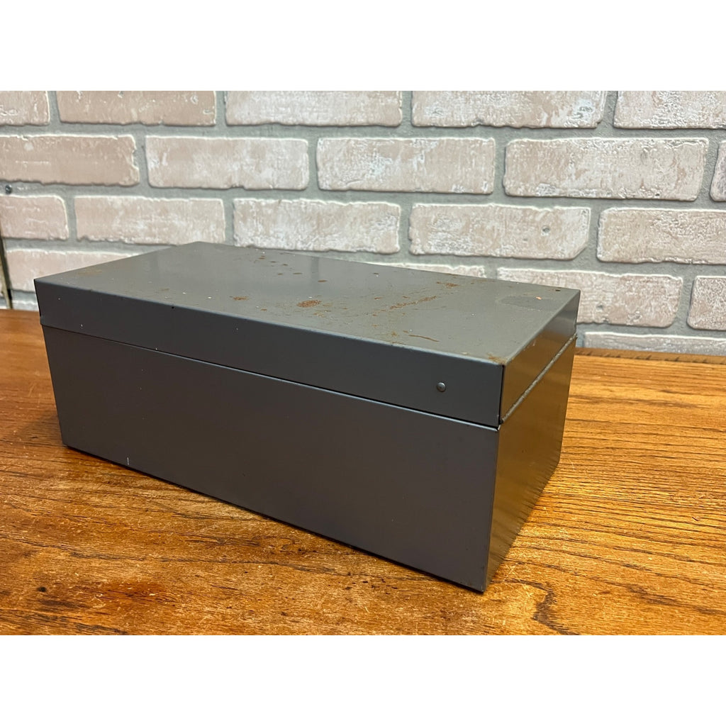 Vintage Weiss Gray Metal Recipe Box Filing Index Card Holder 13" Long Industrial