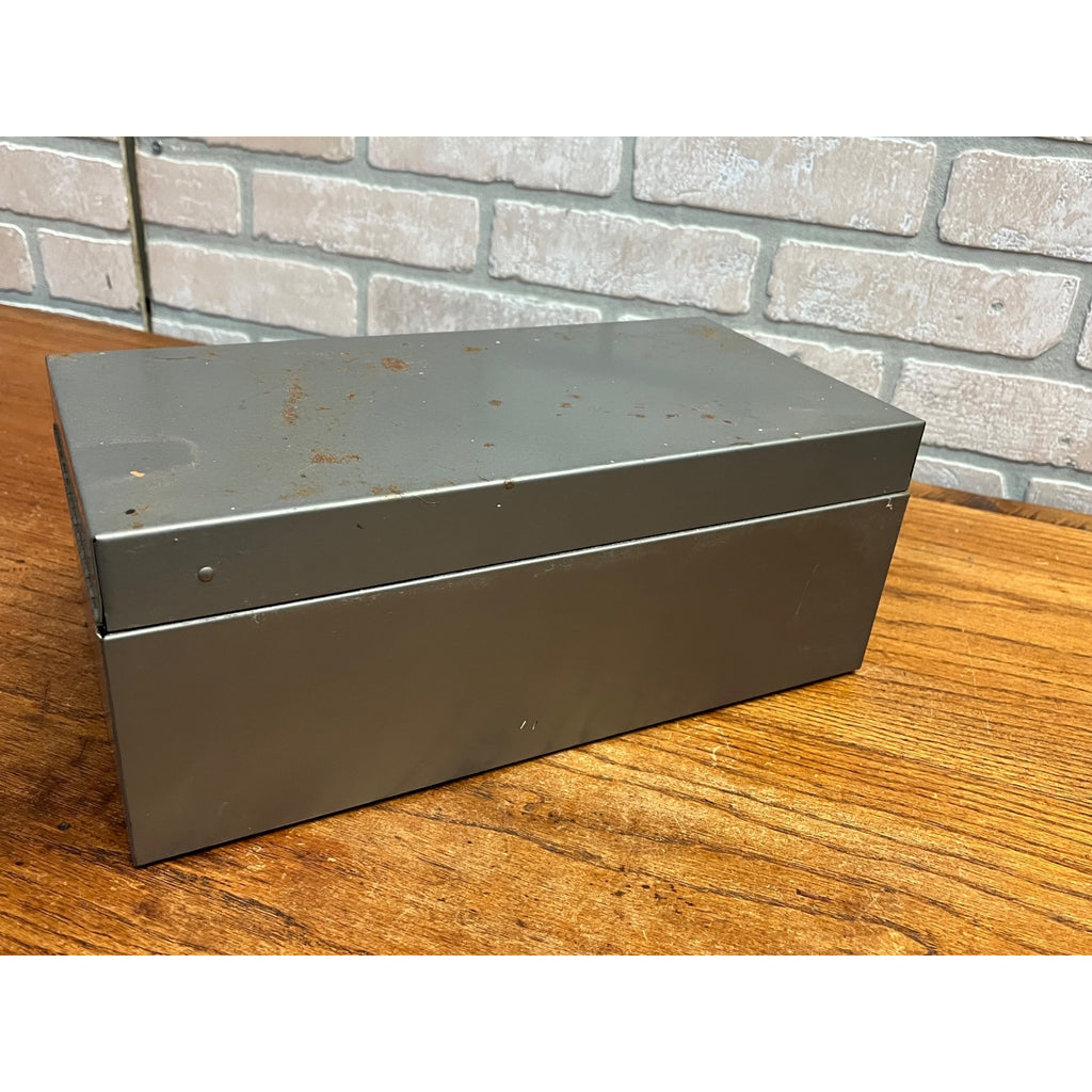 Vintage Weiss Gray Metal Recipe Box Filing Index Card Holder 13" Long Industrial