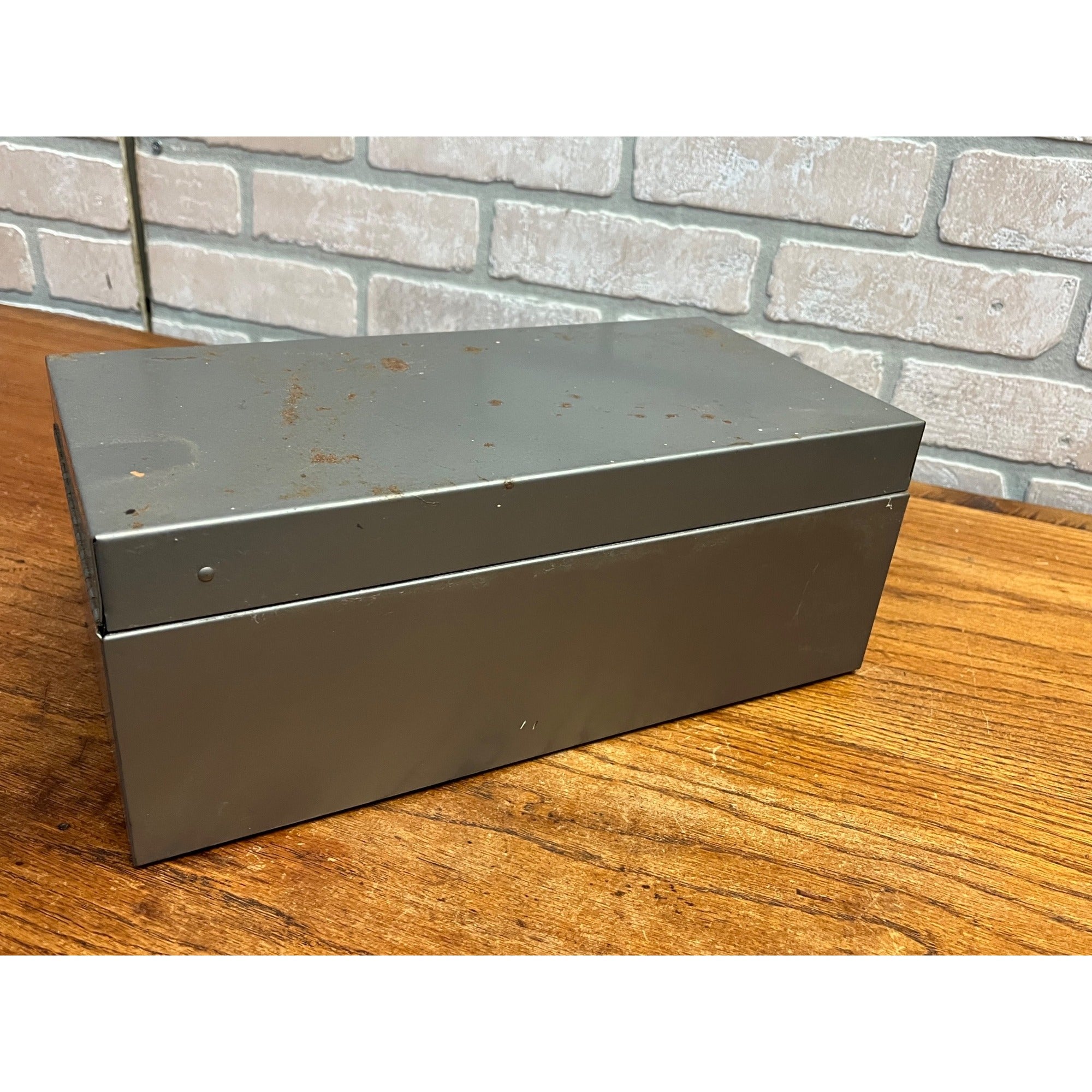 Vintage Weiss Gray Metal Recipe Box Filing Index Card Holder 13" Long Industrial