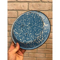 Antique Primitive Light Blue and White Swirl Enamel Graniteware Pie Plate Farmhouse Decor