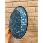 Antique Primitive Light Blue and White Swirl Enamel Graniteware Pie Plate Farmhouse Decor