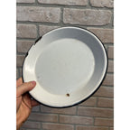 Antique Primitive Light Blue and White Swirl Enamel Graniteware Pie Plate Farmhouse Decor