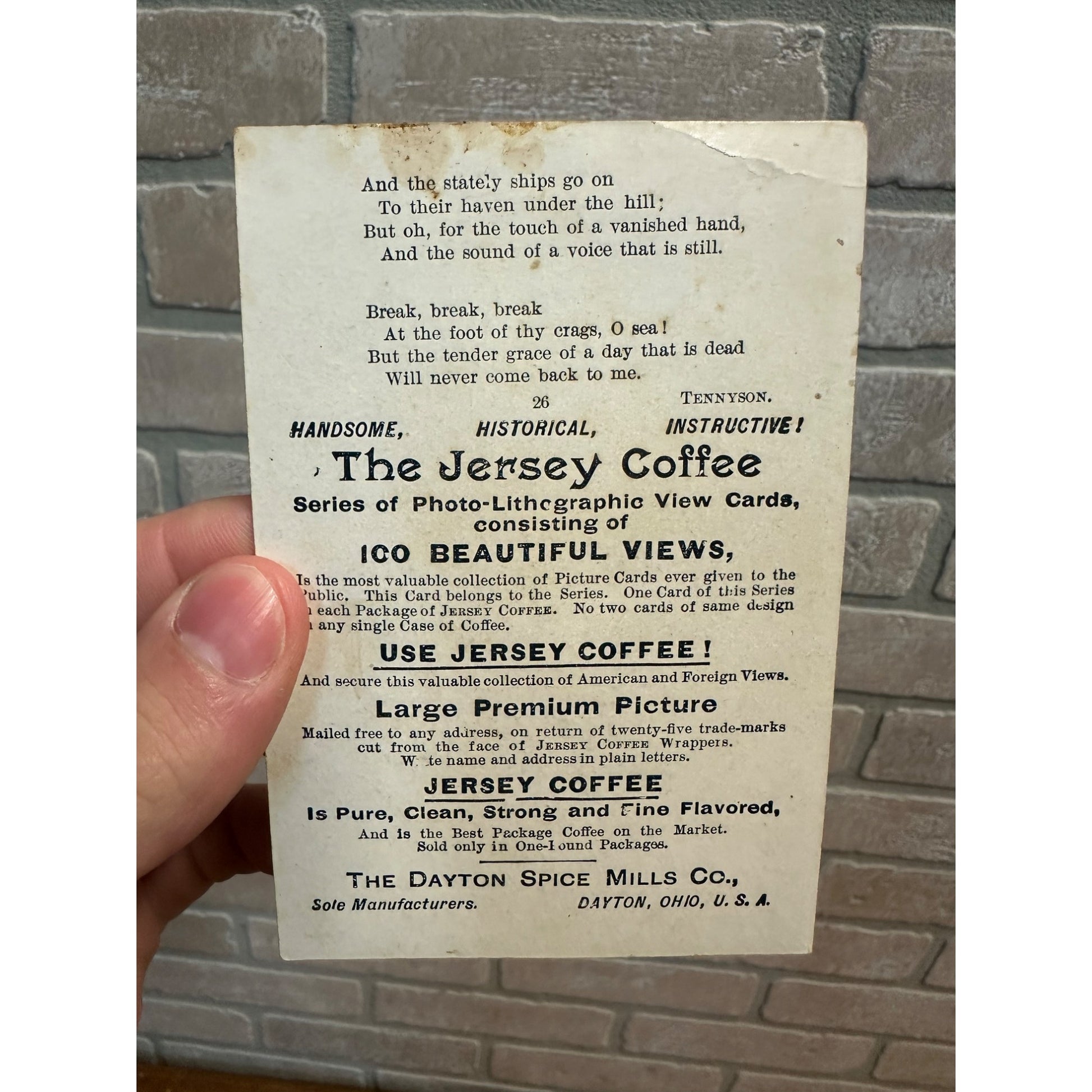 Antique 1890s Victorian Advertising Trade Card Jersey Coffee Dayton Spice Co.