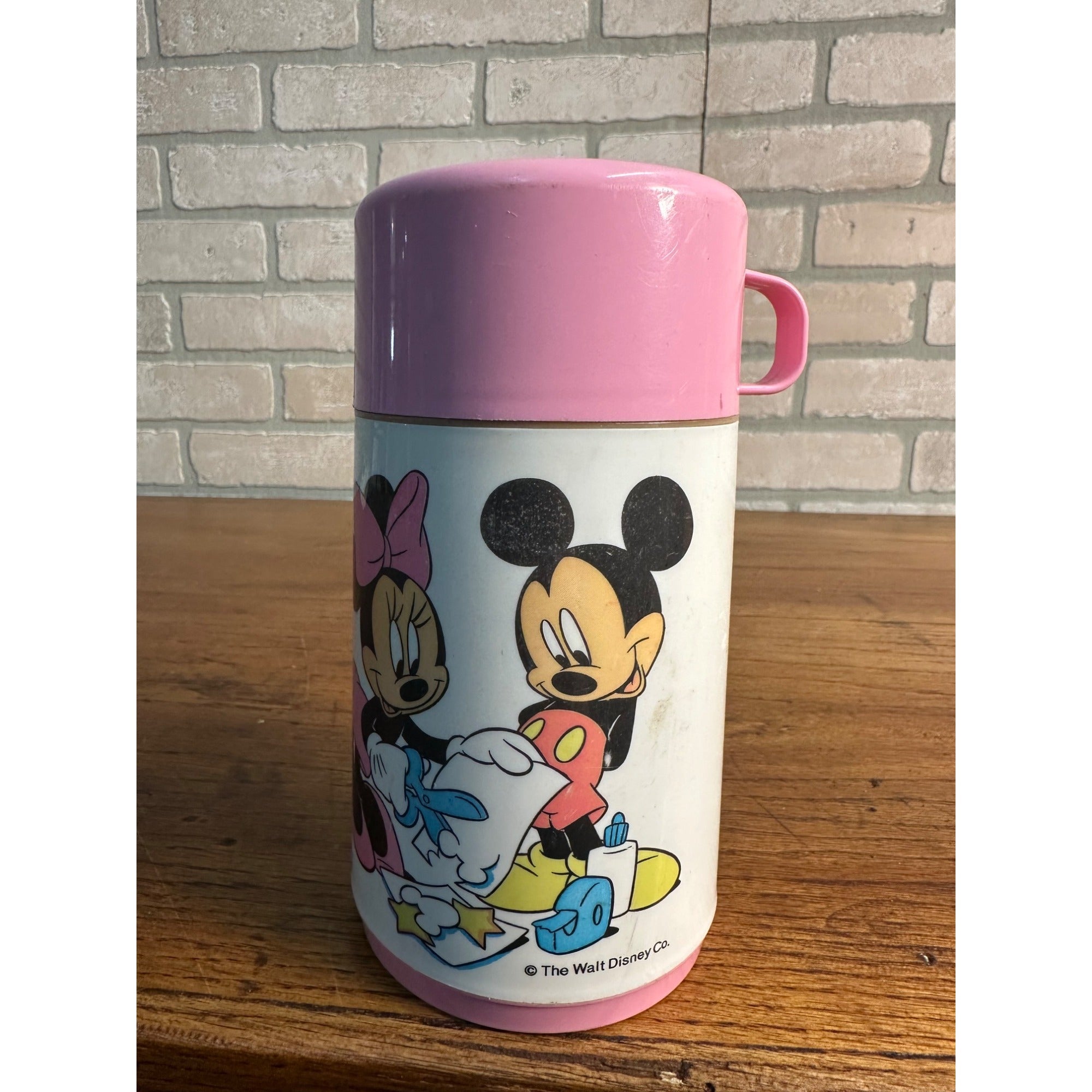 Disney Aladdin Mickey & Minnie Mouse Thermos Pink And White Vintage 1980's