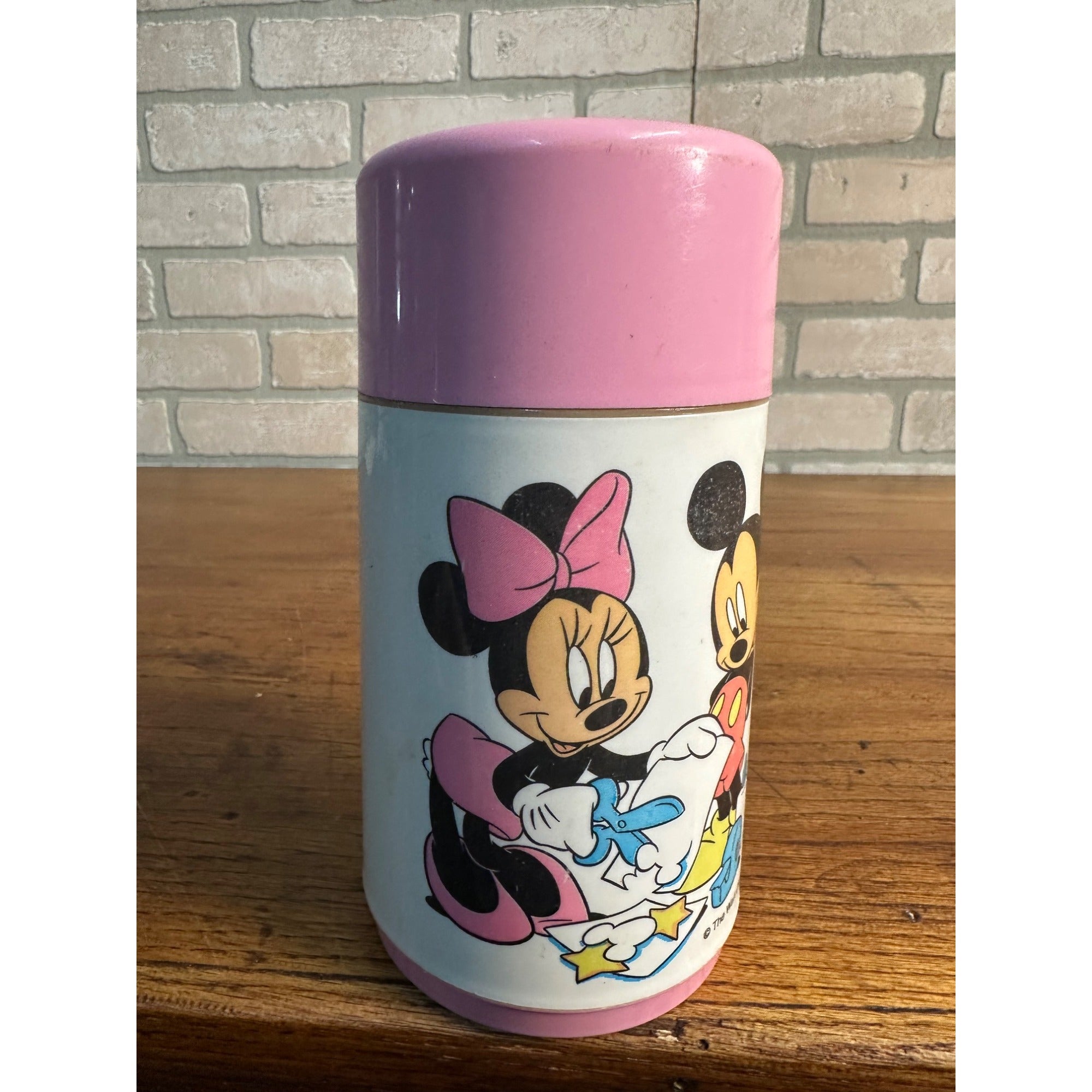 Disney Aladdin Mickey & Minnie Mouse Thermos Pink And White Vintage 1980's