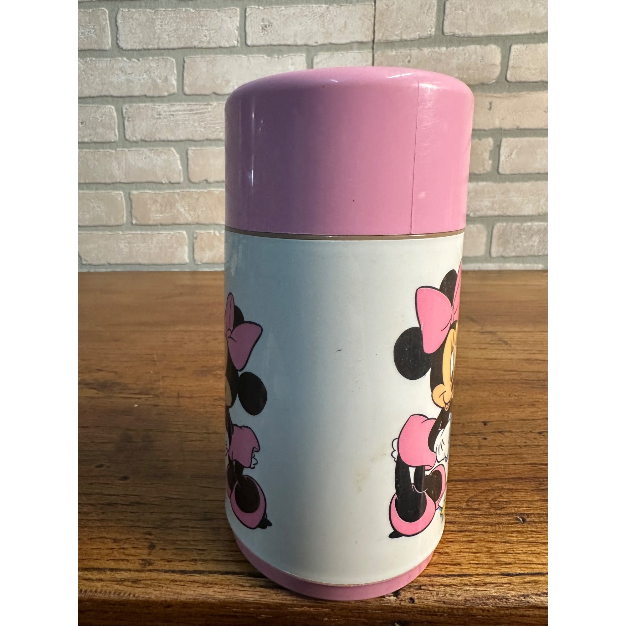 Disney Aladdin Mickey & Minnie Mouse Thermos Pink And White Vintage 1980's