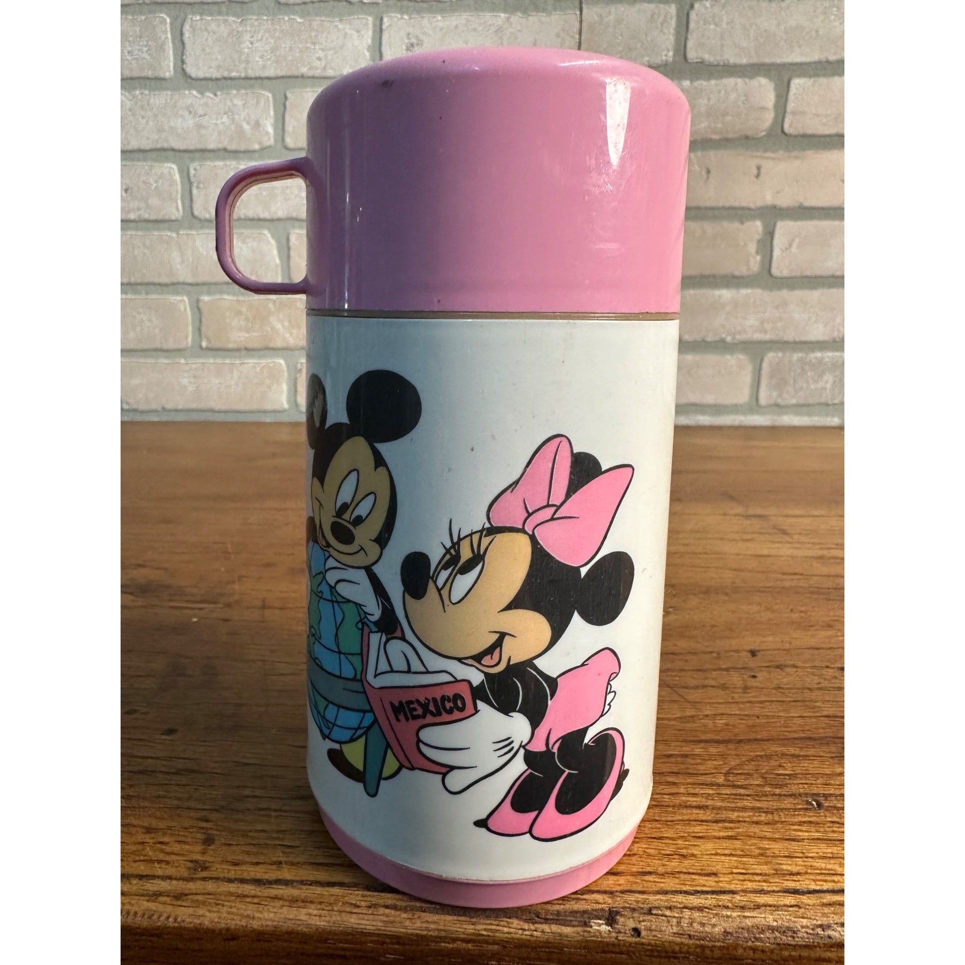 Disney Aladdin Mickey & Minnie Mouse Thermos Pink And White Vintage 1980's