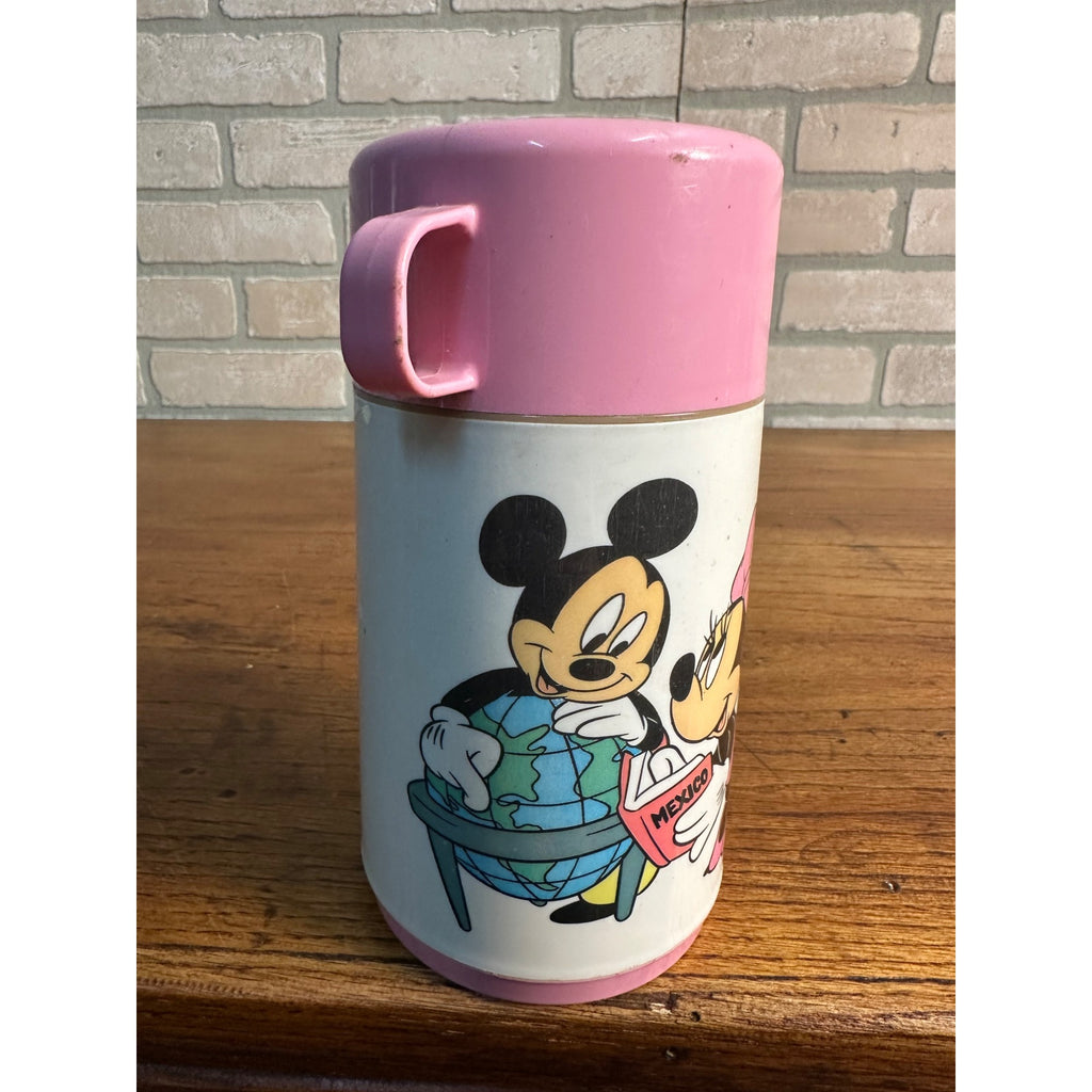 Disney Aladdin Mickey & Minnie Mouse Thermos Pink And White Vintage 1980's