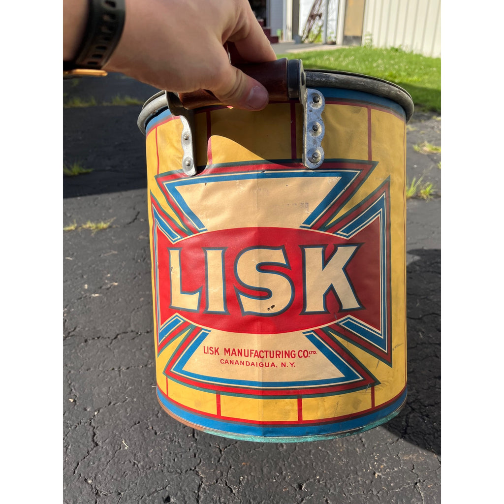 RARE Vintage Lisk Galvanized Steel Wash Boiler w/ Advertising Litho Paper