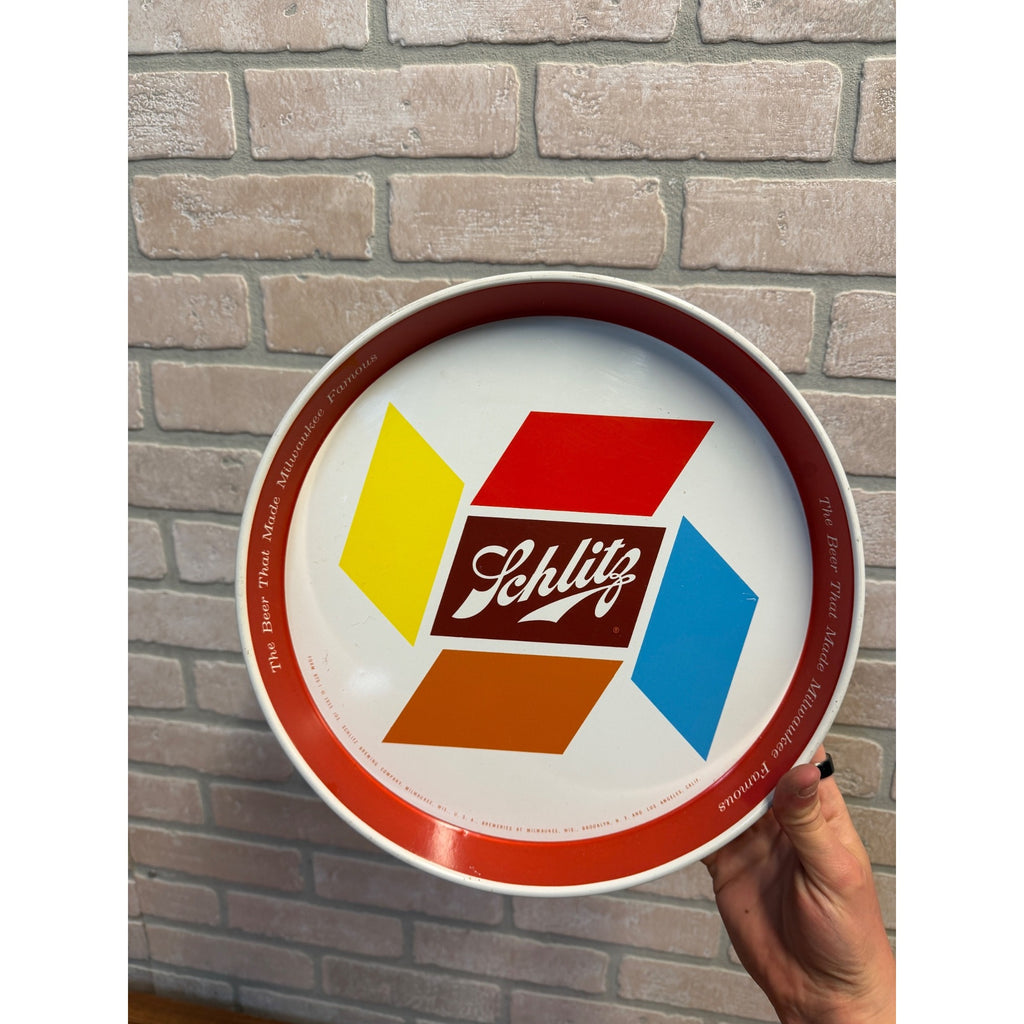 Vintage Blatz Schlitz 1955 Round Metal Beer Tray Clean Barware Round 12"