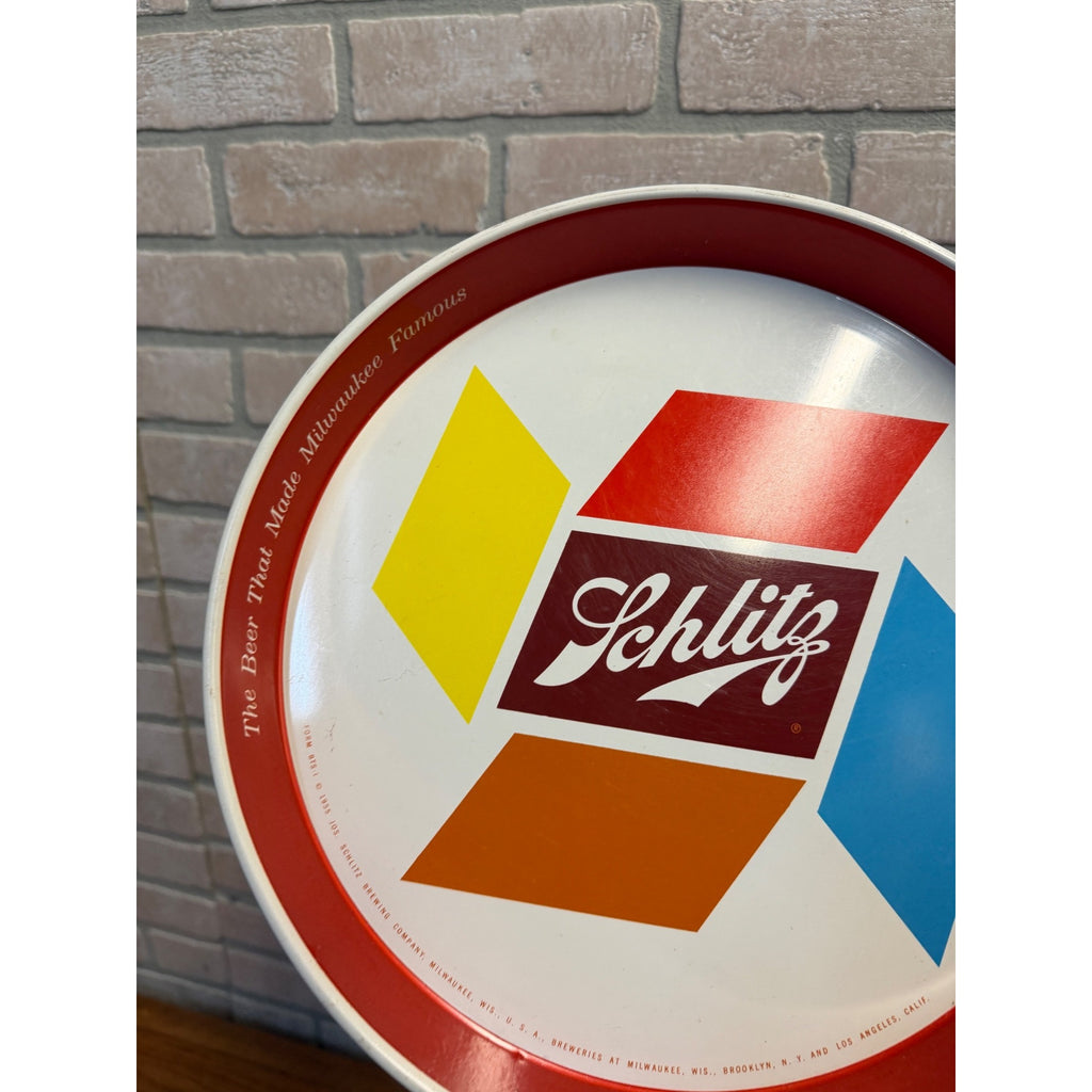 Vintage Blatz Schlitz 1955 Round Metal Beer Tray Clean Barware Round 12"